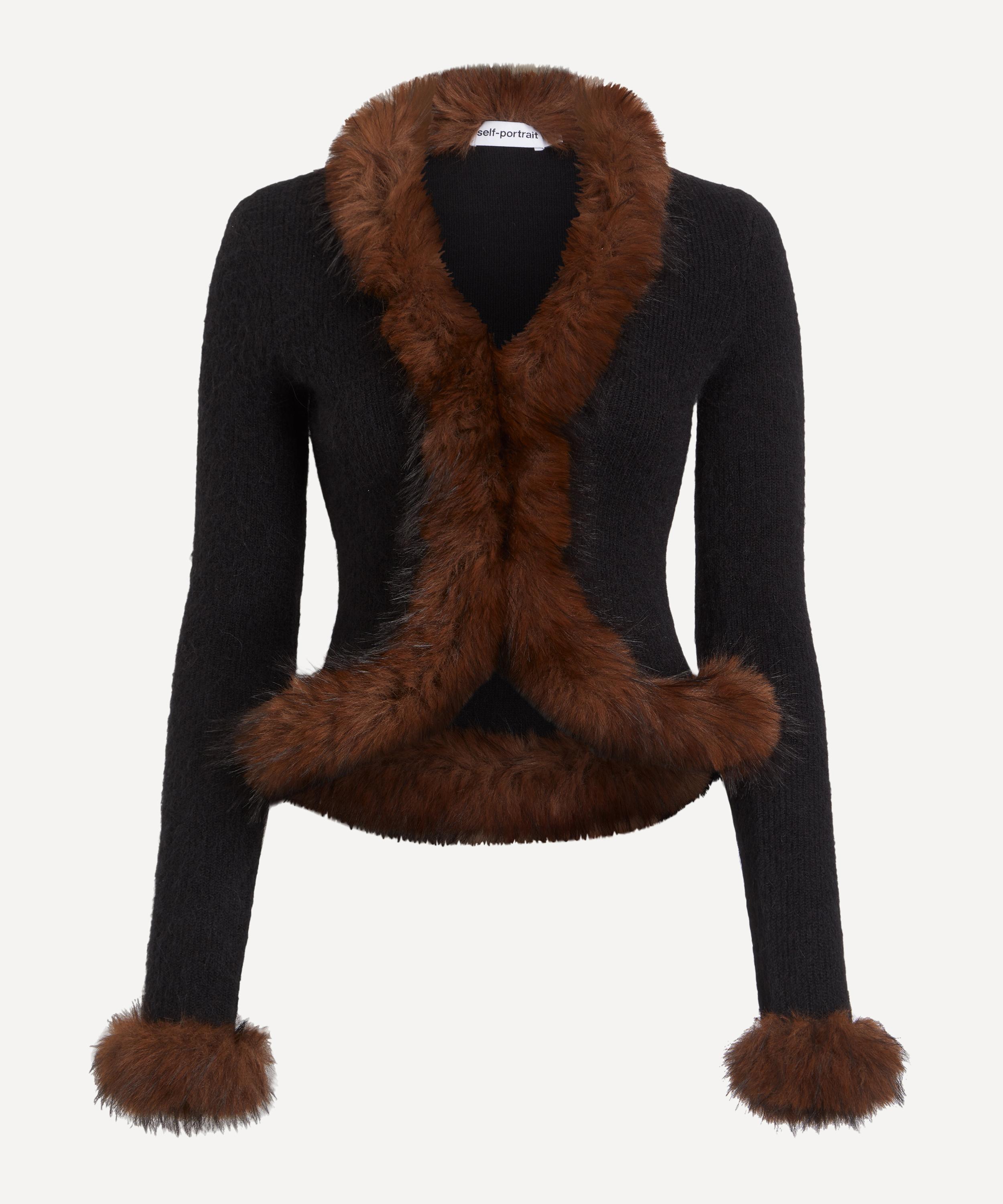 Self-Portrait - Black Faux-Fur Knit Cardigan image number 0