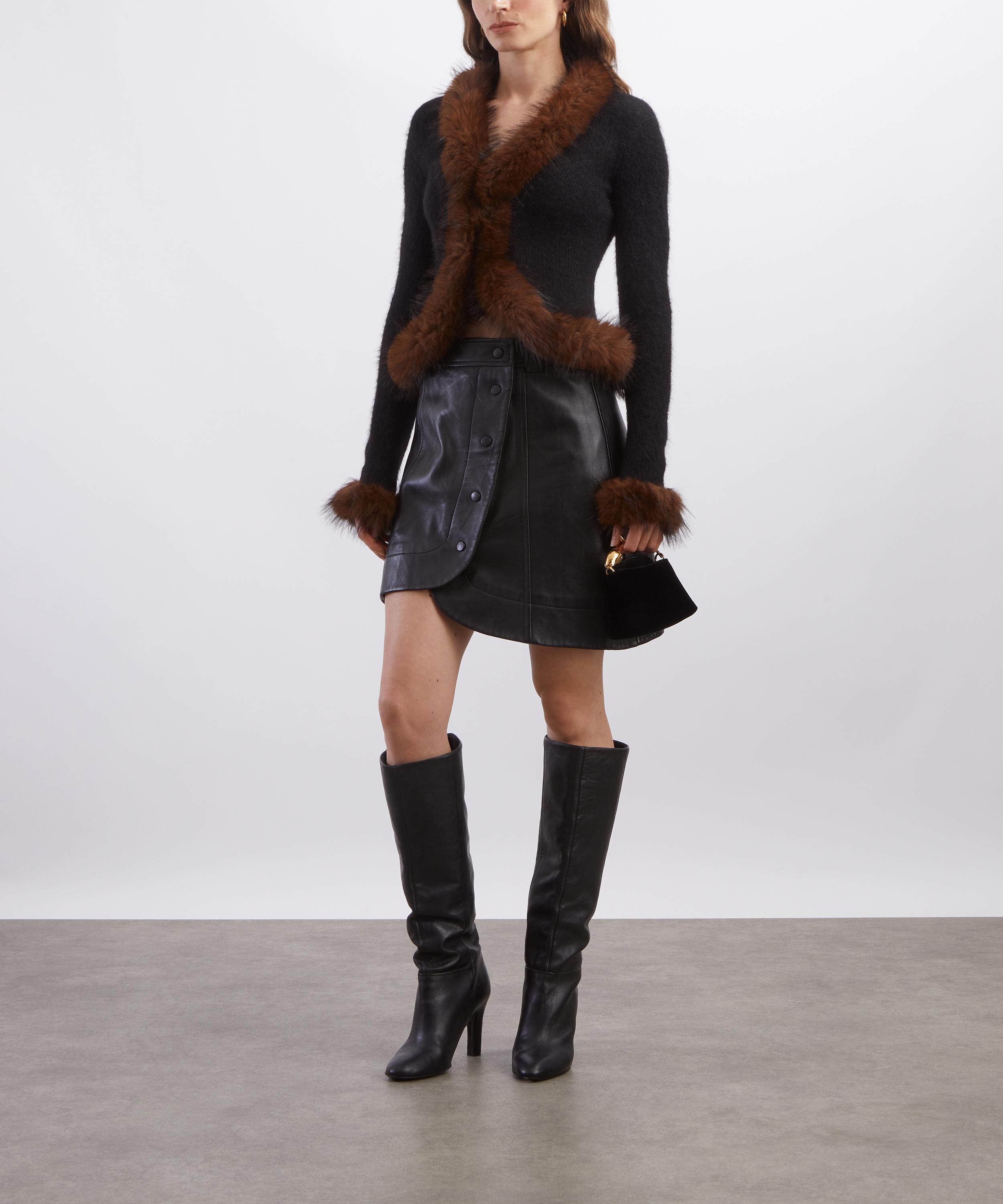 Self-Portrait - Black Faux-Fur Knit Cardigan image number 1