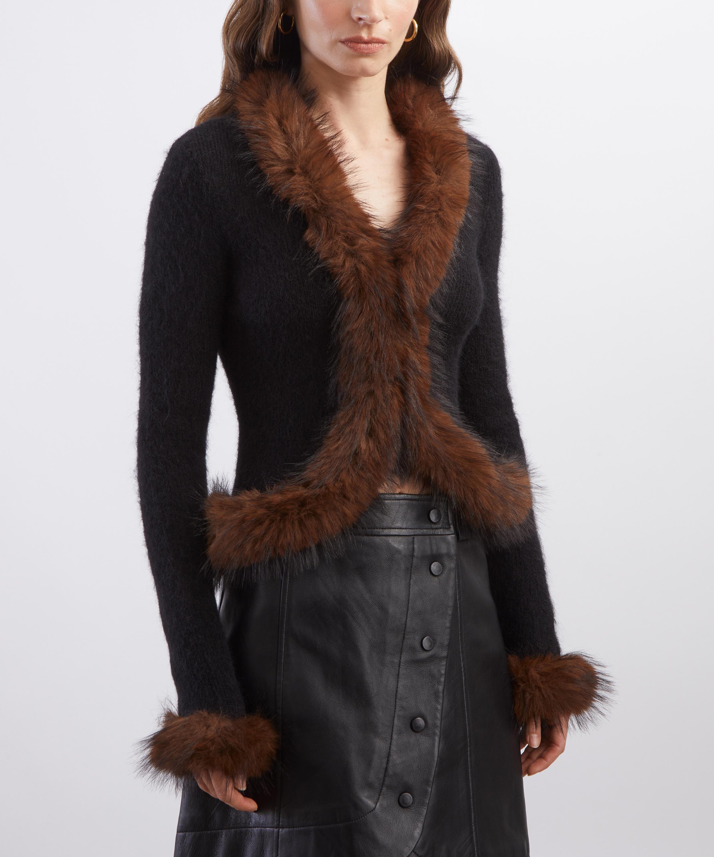 Self-Portrait - Black Faux-Fur Knit Cardigan image number 2