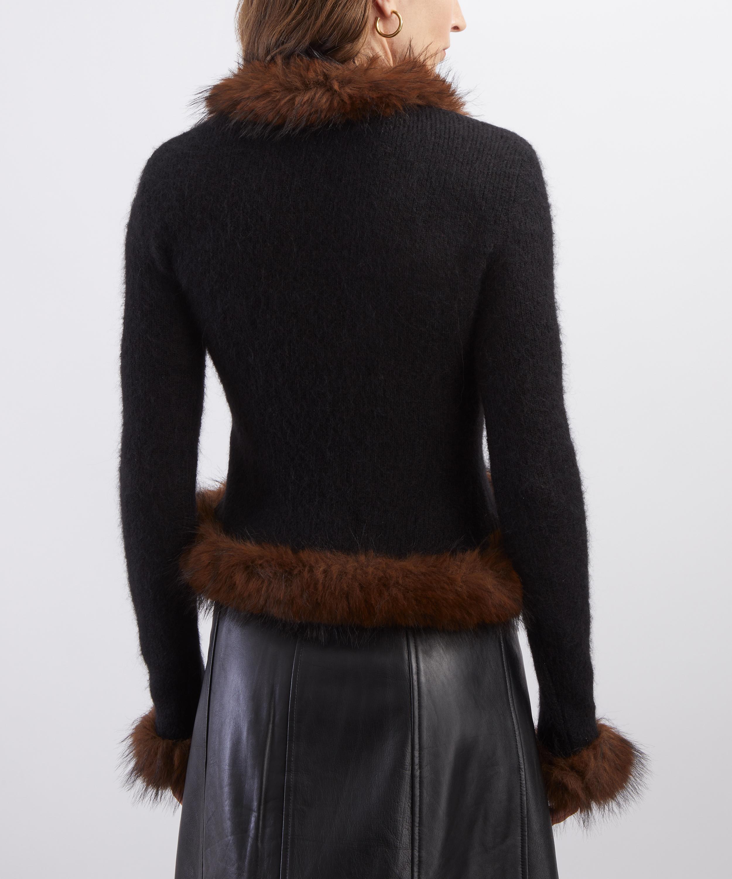 Self-Portrait - Black Faux-Fur Knit Cardigan image number 3