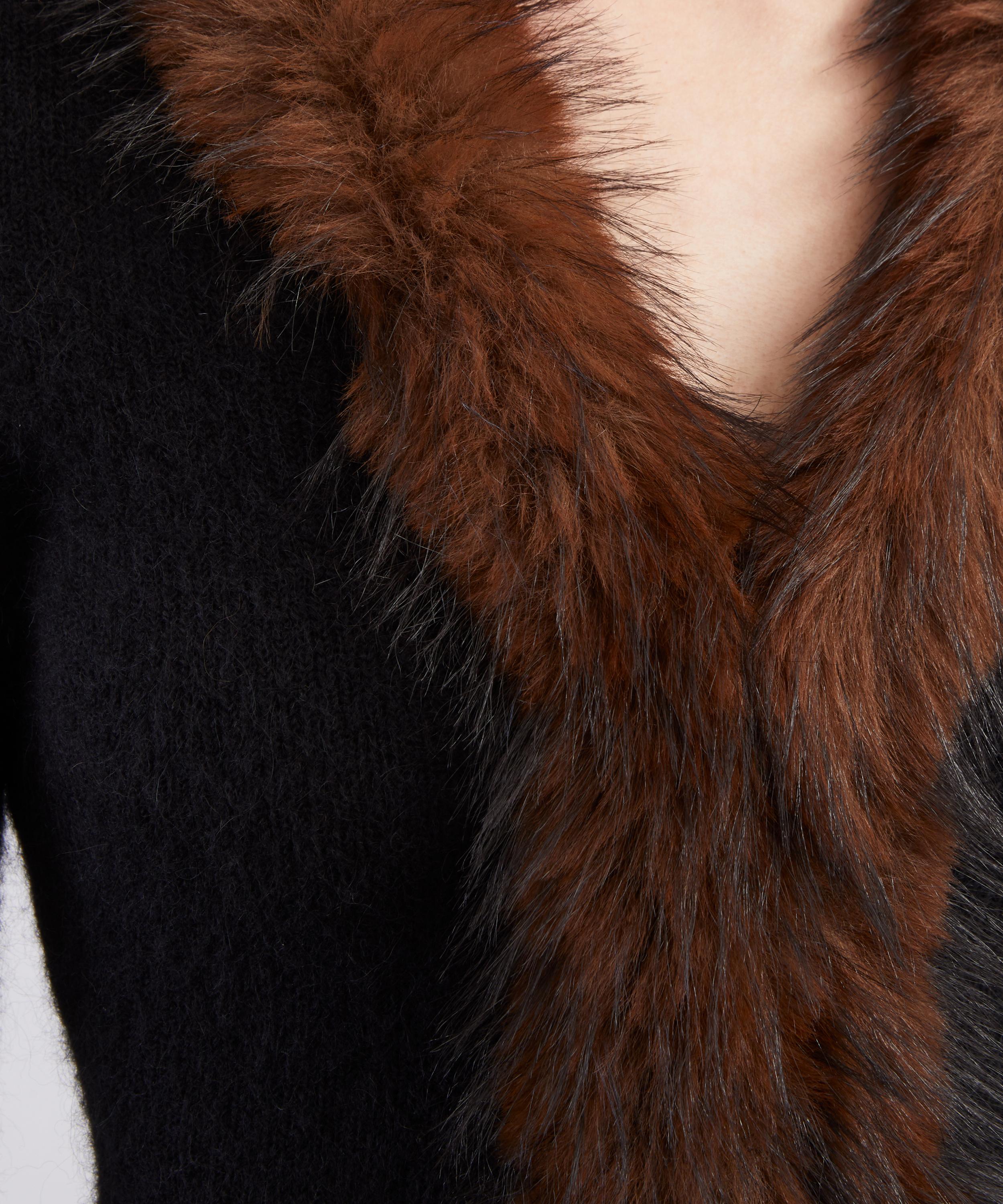 Self-Portrait - Black Faux-Fur Knit Cardigan image number 4