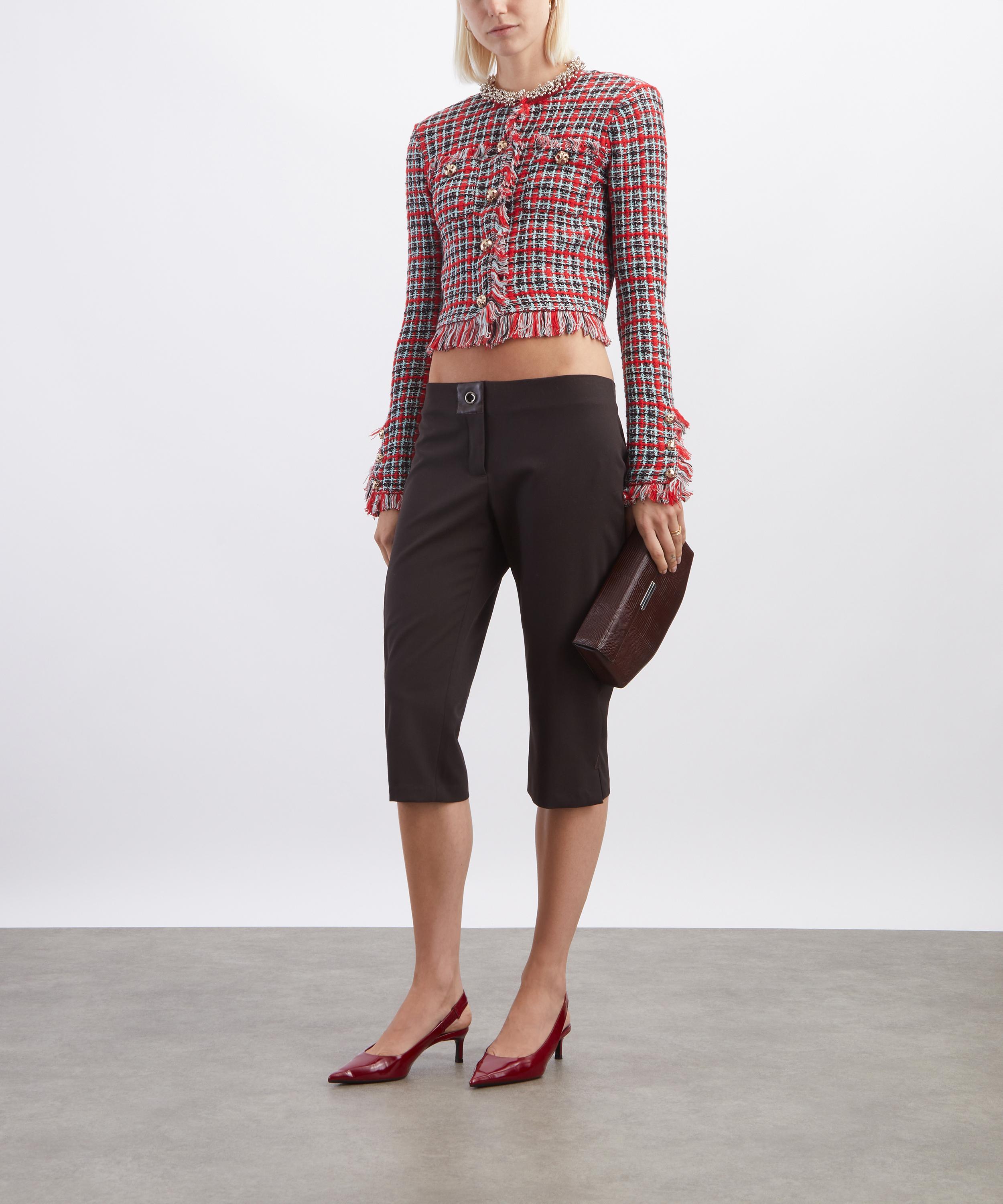 Self-Portrait - Red Check Frayed Knit Jacket image number 1