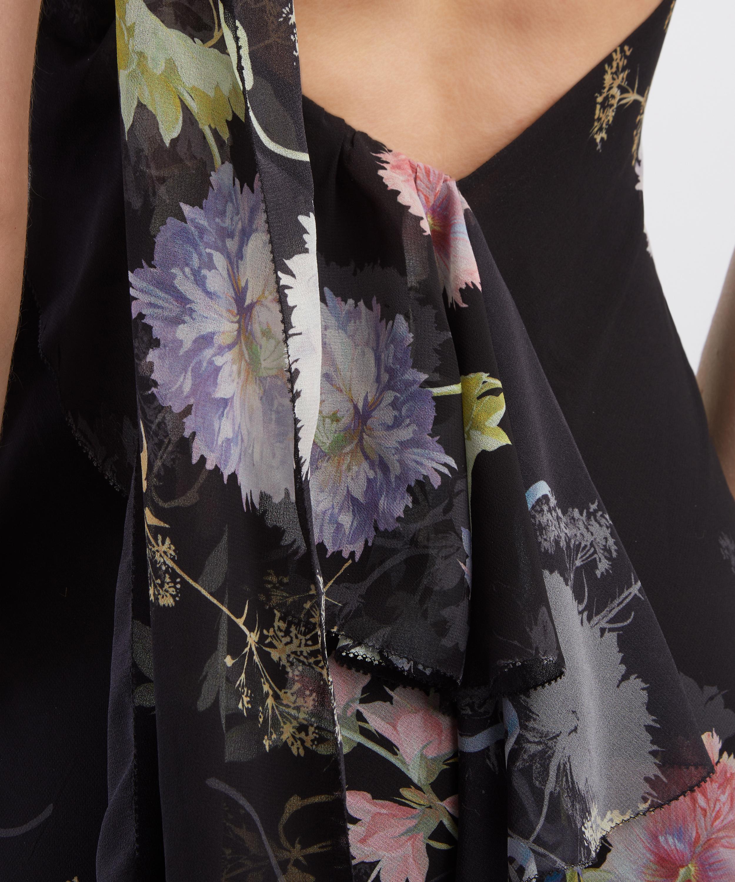 Self-Portrait - Black Floral Georgette Feathered Maxi Dress image number 4