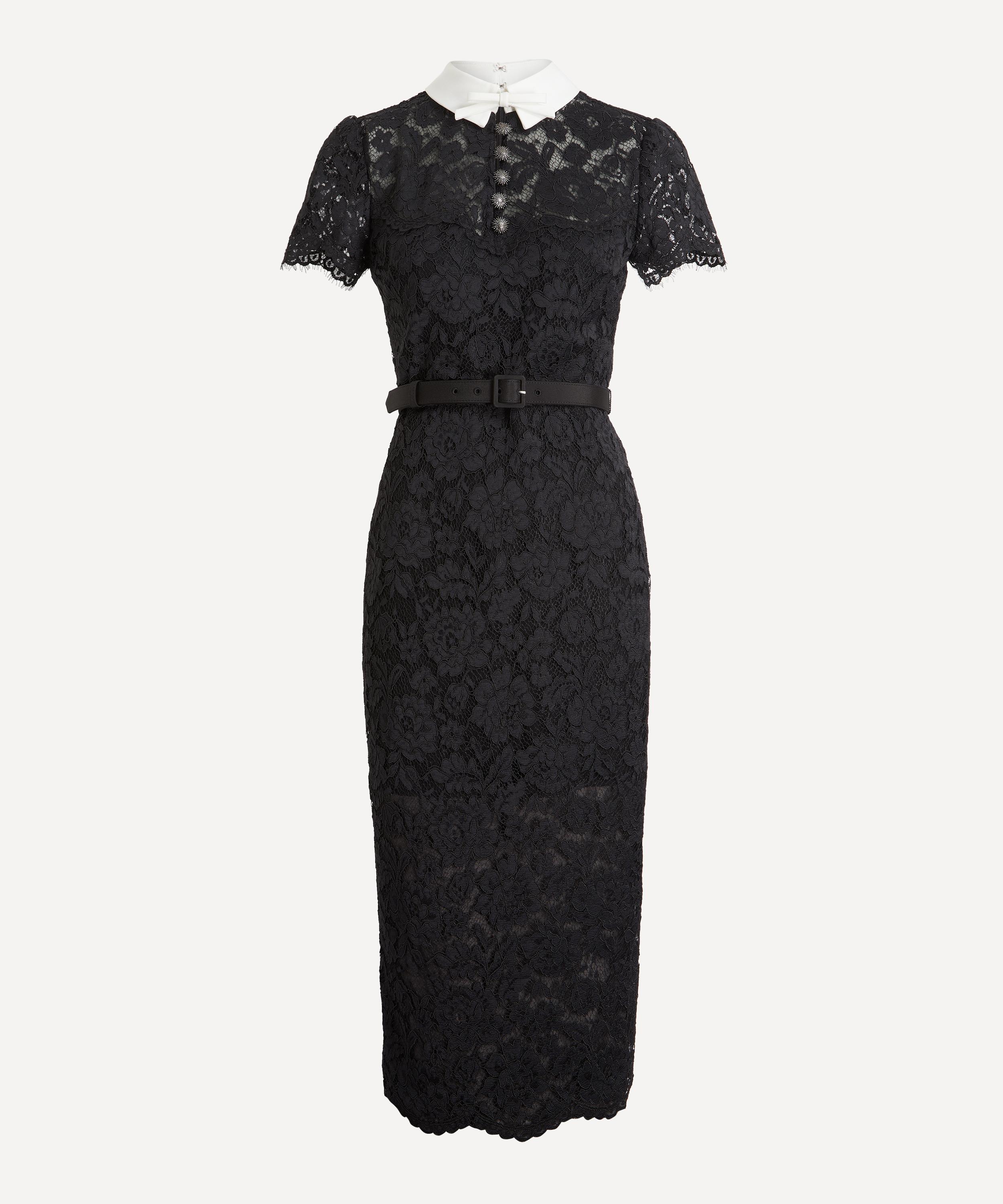 self portrait black lace midi dress Self-Portrait Contrast Collar Finished back zip closure C-Black One Sleeve Open Back Style:M231H-01