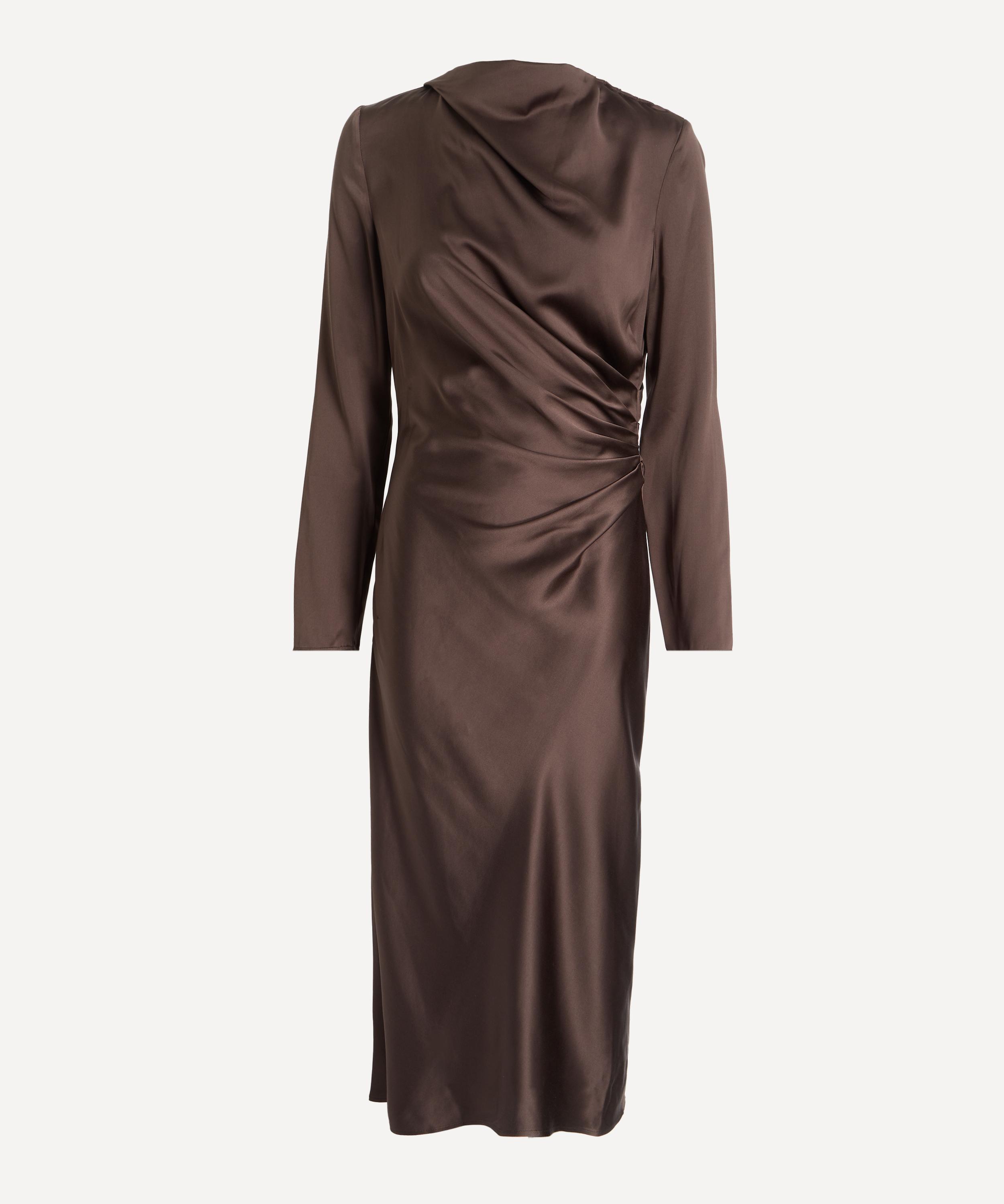 LOULOU DE SAISON - Fabio Draped Satin Dress in Brown