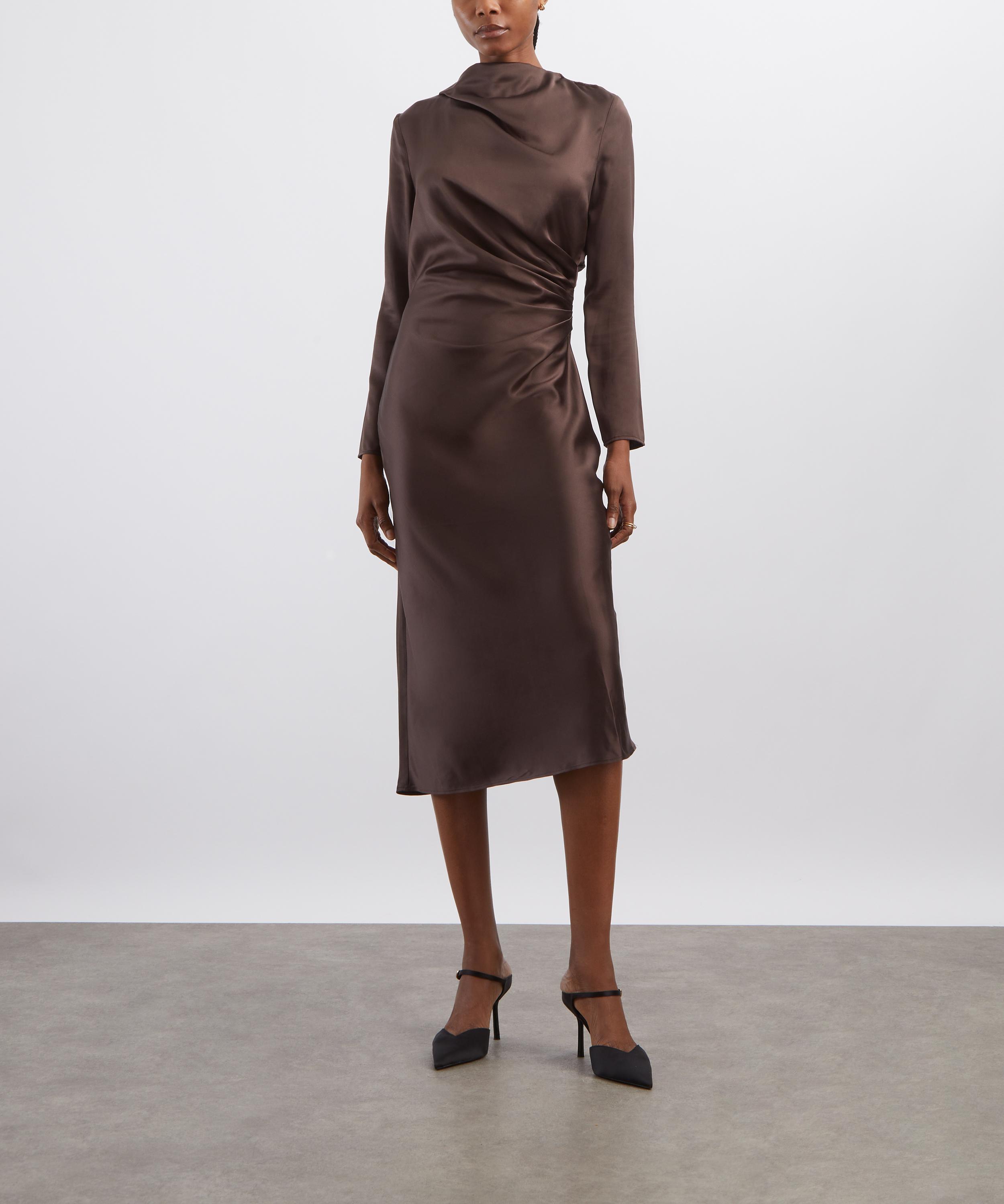 LOULOU DE SAISON - Fabio Draped Satin Dress in Brown image number 1