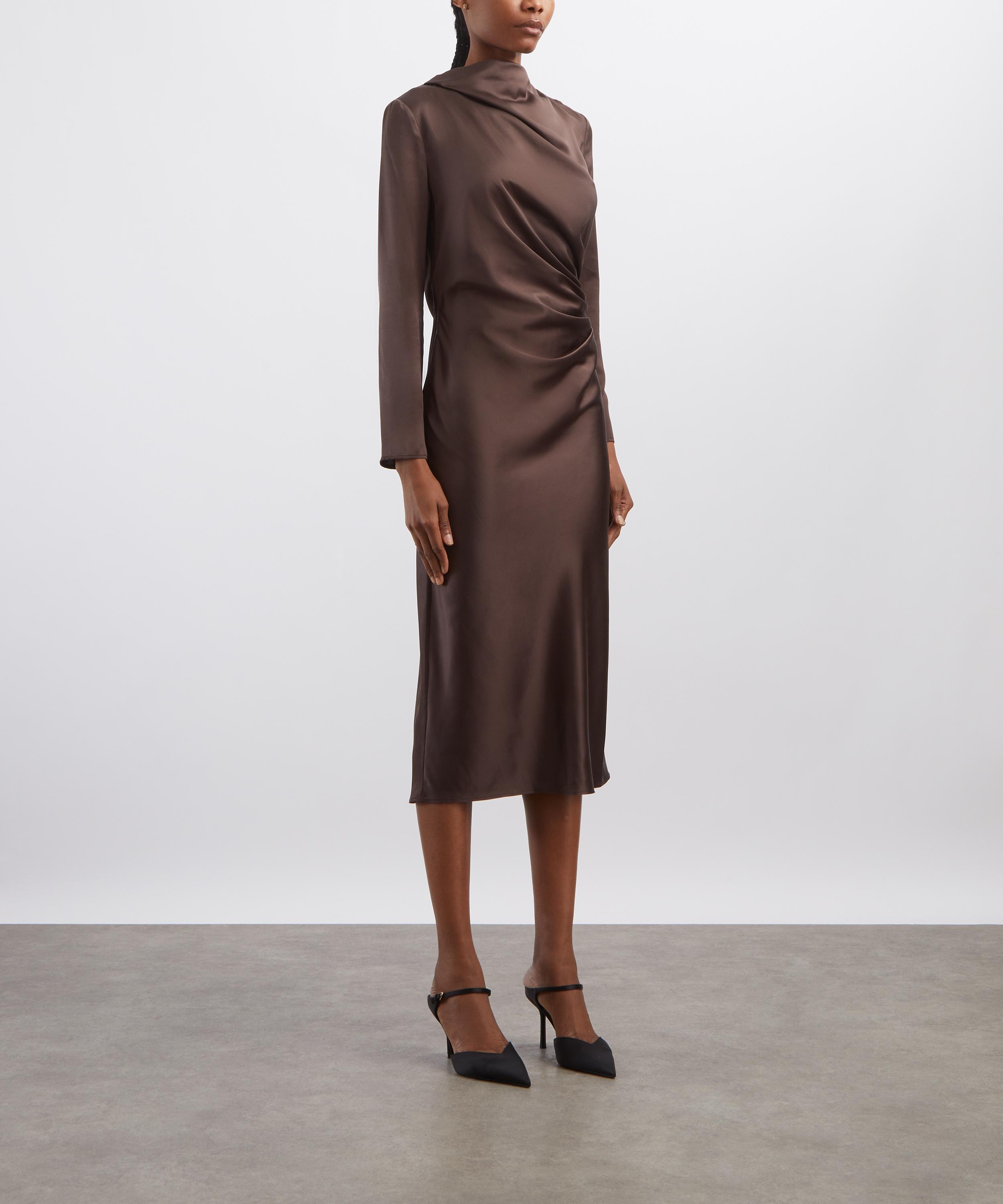 LOULOU DE SAISON - Fabio Draped Satin Dress in Brown image number 2