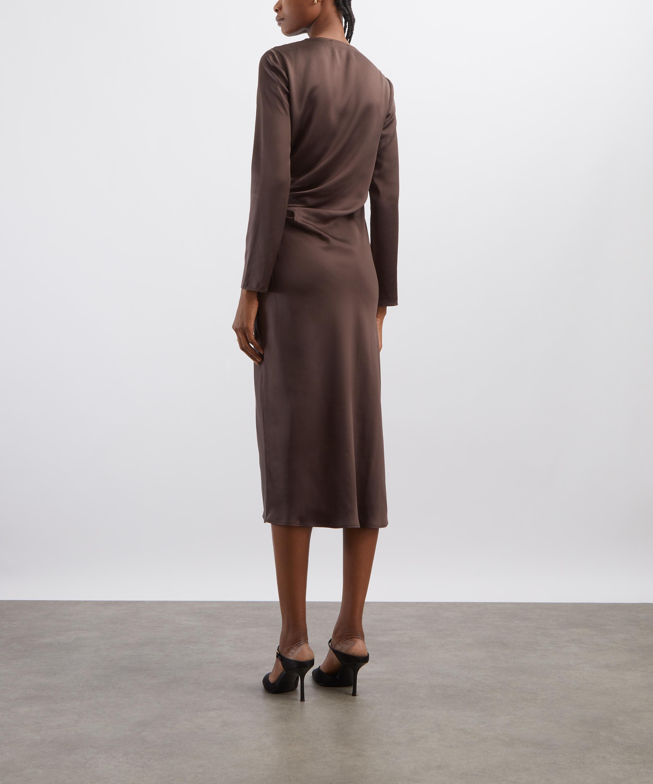 LOULOU DE SAISON - Fabio Draped Satin Dress in Brown image number 3