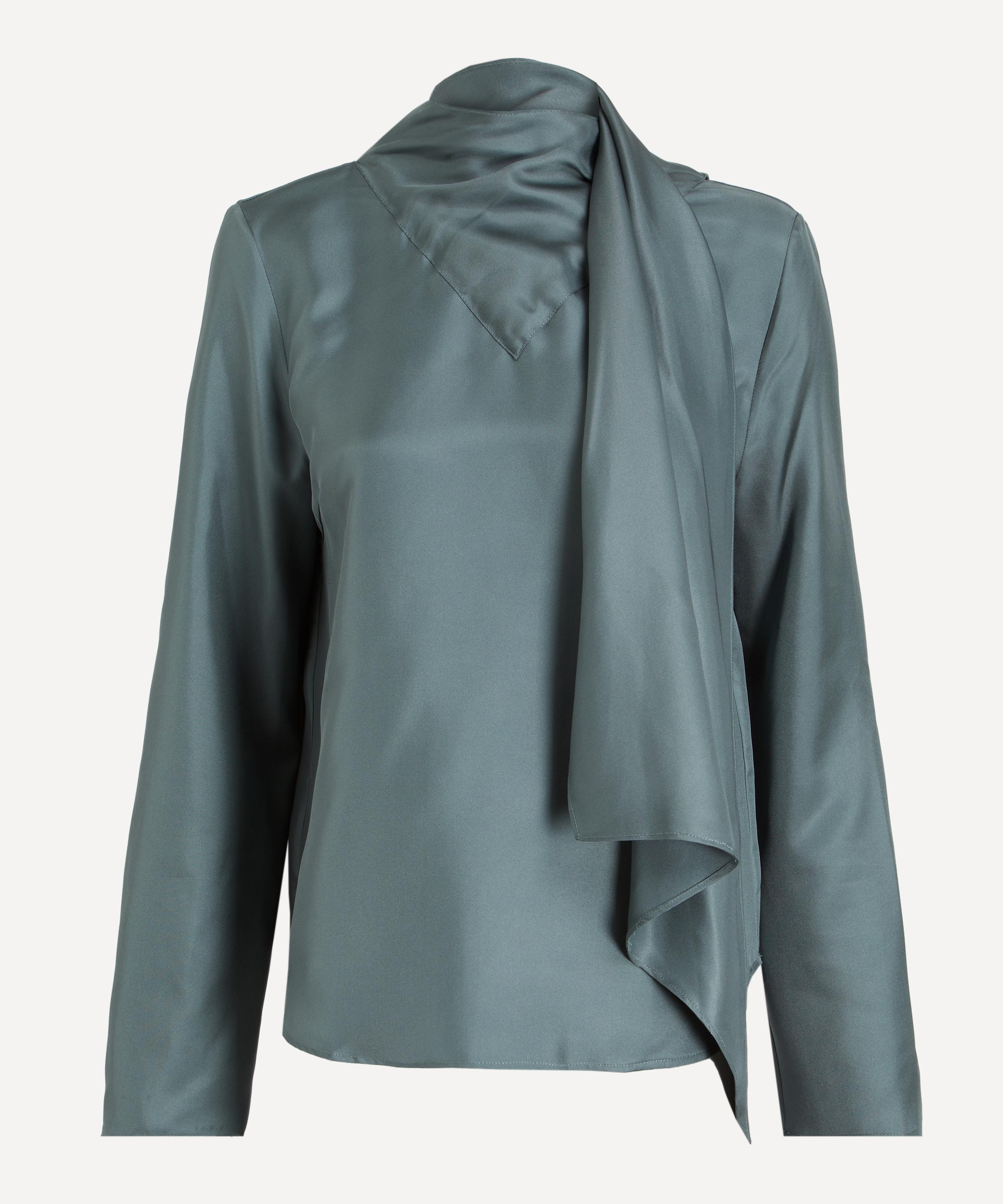 LOULOU DE SAISON - Gala Deep Green Foulard Silk Twill Top image number 0