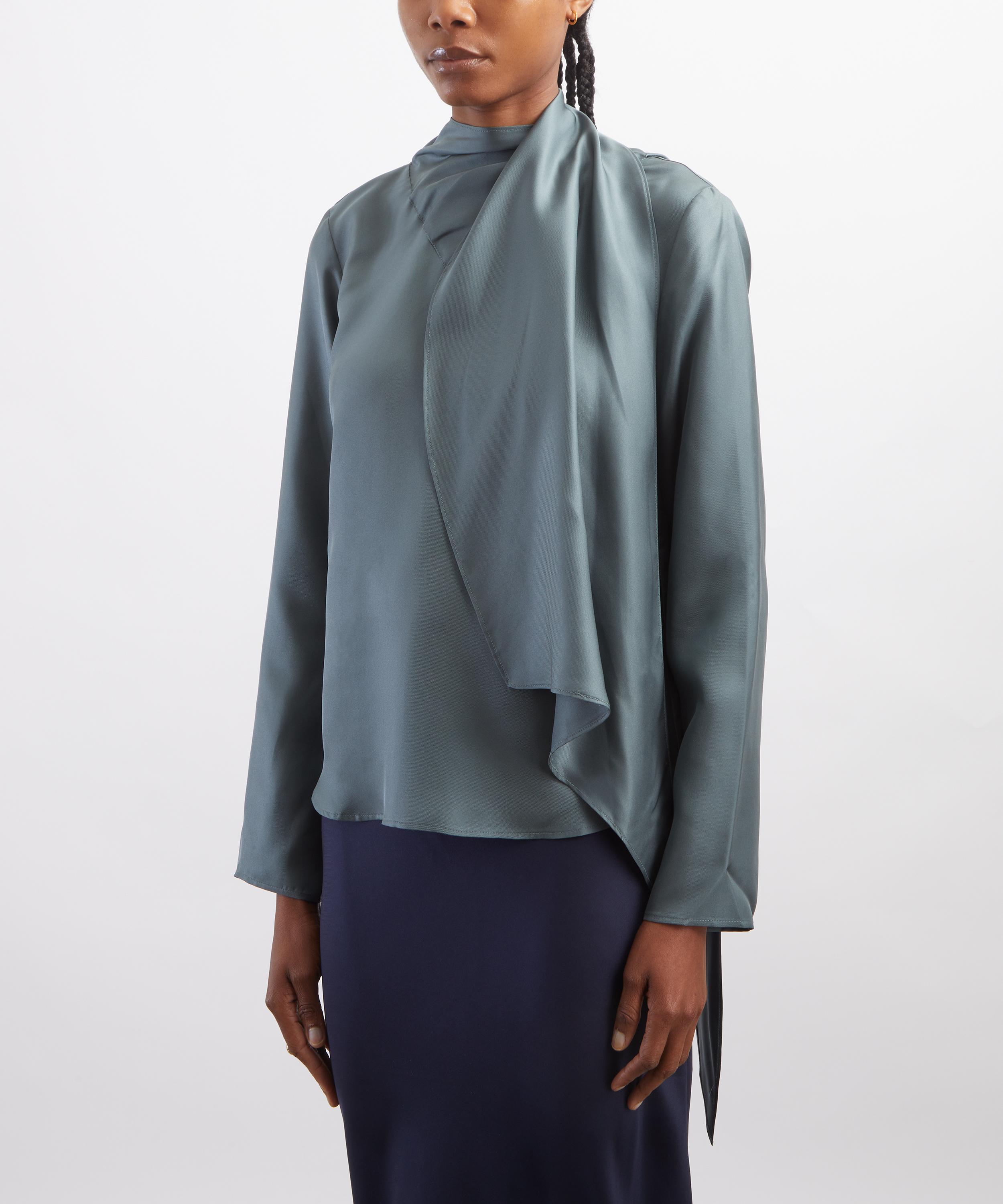 LOULOU DE SAISON - Gala Deep Green Foulard Silk Twill Top image number 2