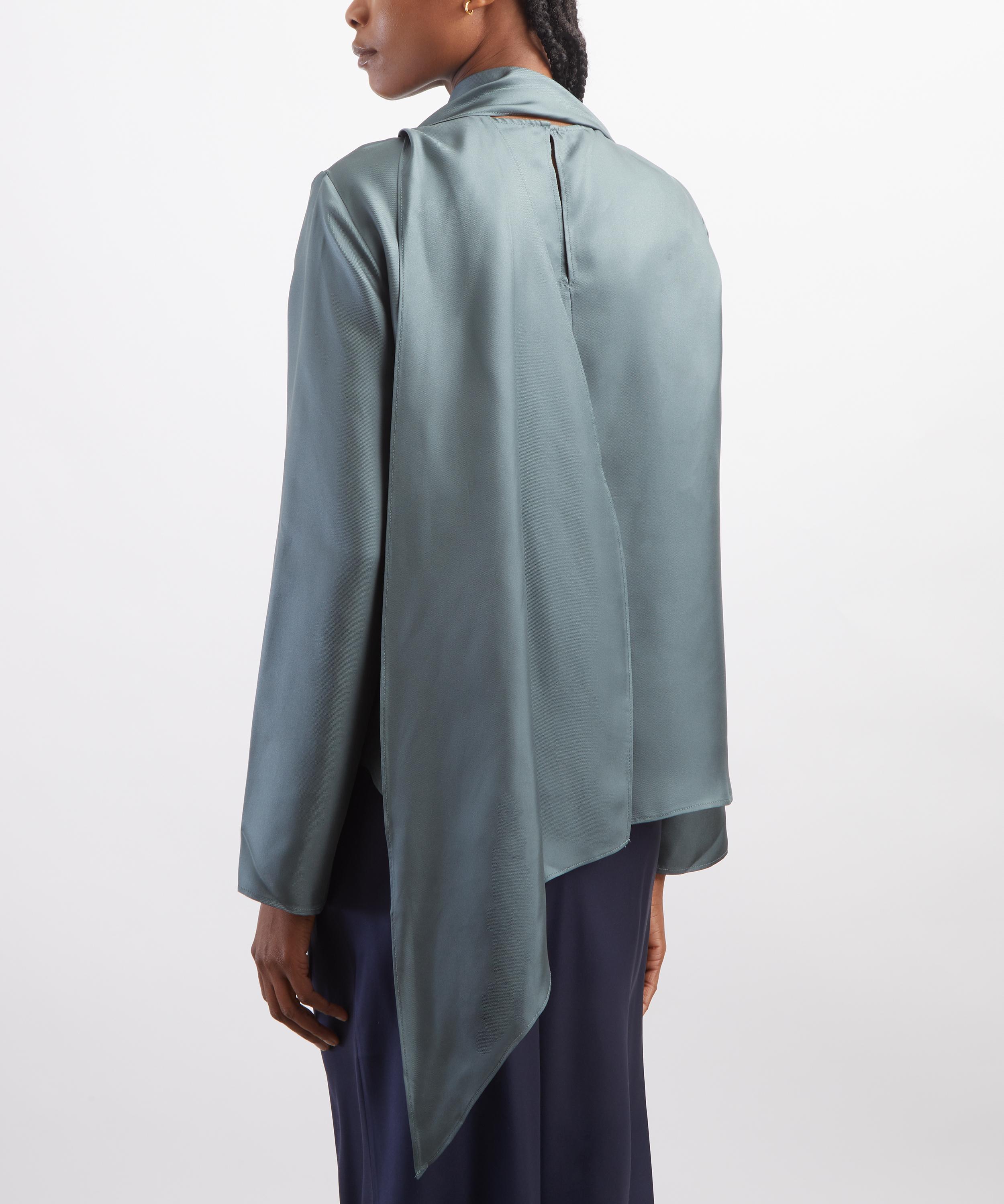 LOULOU DE SAISON - Gala Deep Green Foulard Silk Twill Top image number 3