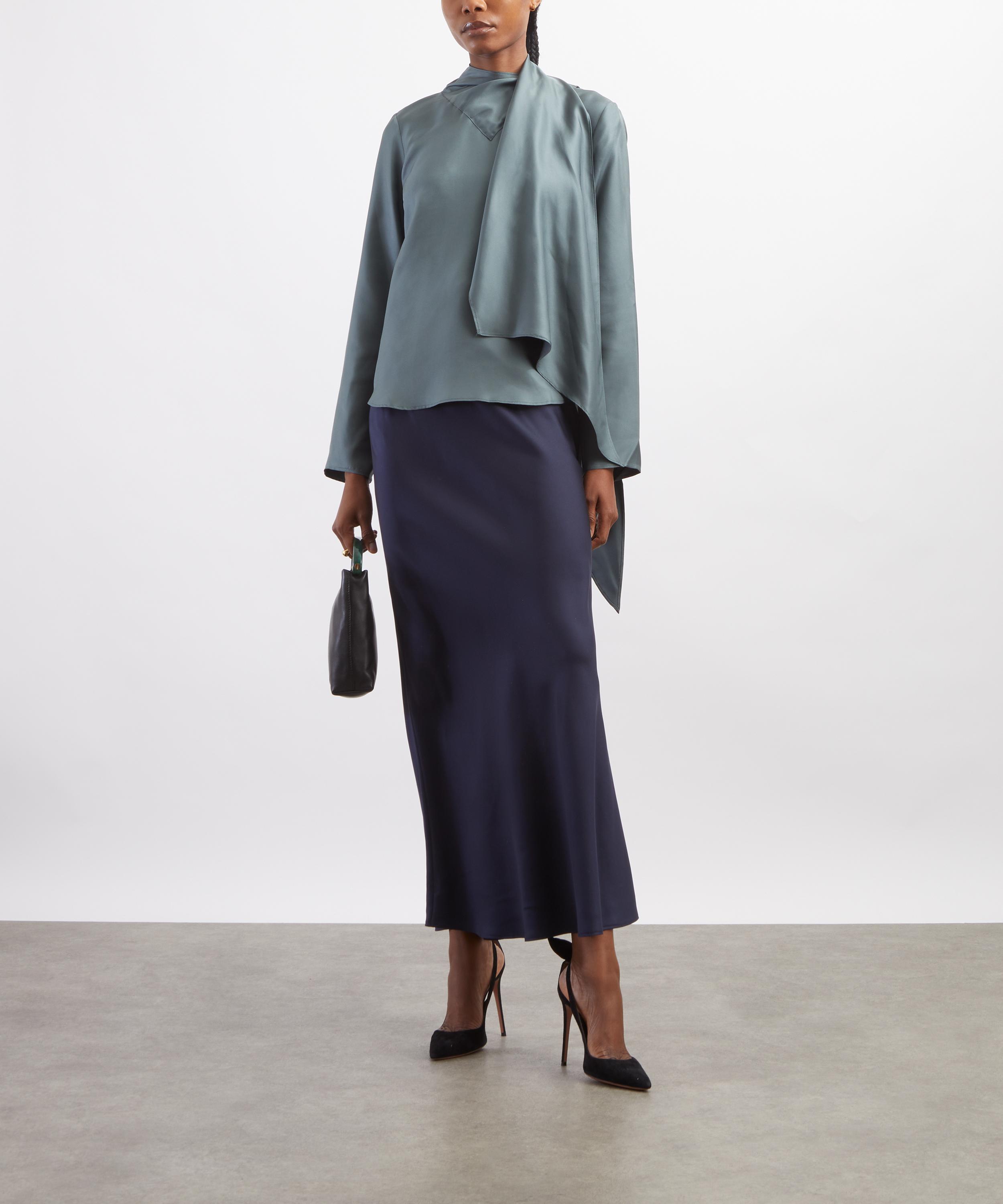 LOULOU DE SAISON - Eli Navy Silk Twill Maxi Skirt image number 1
