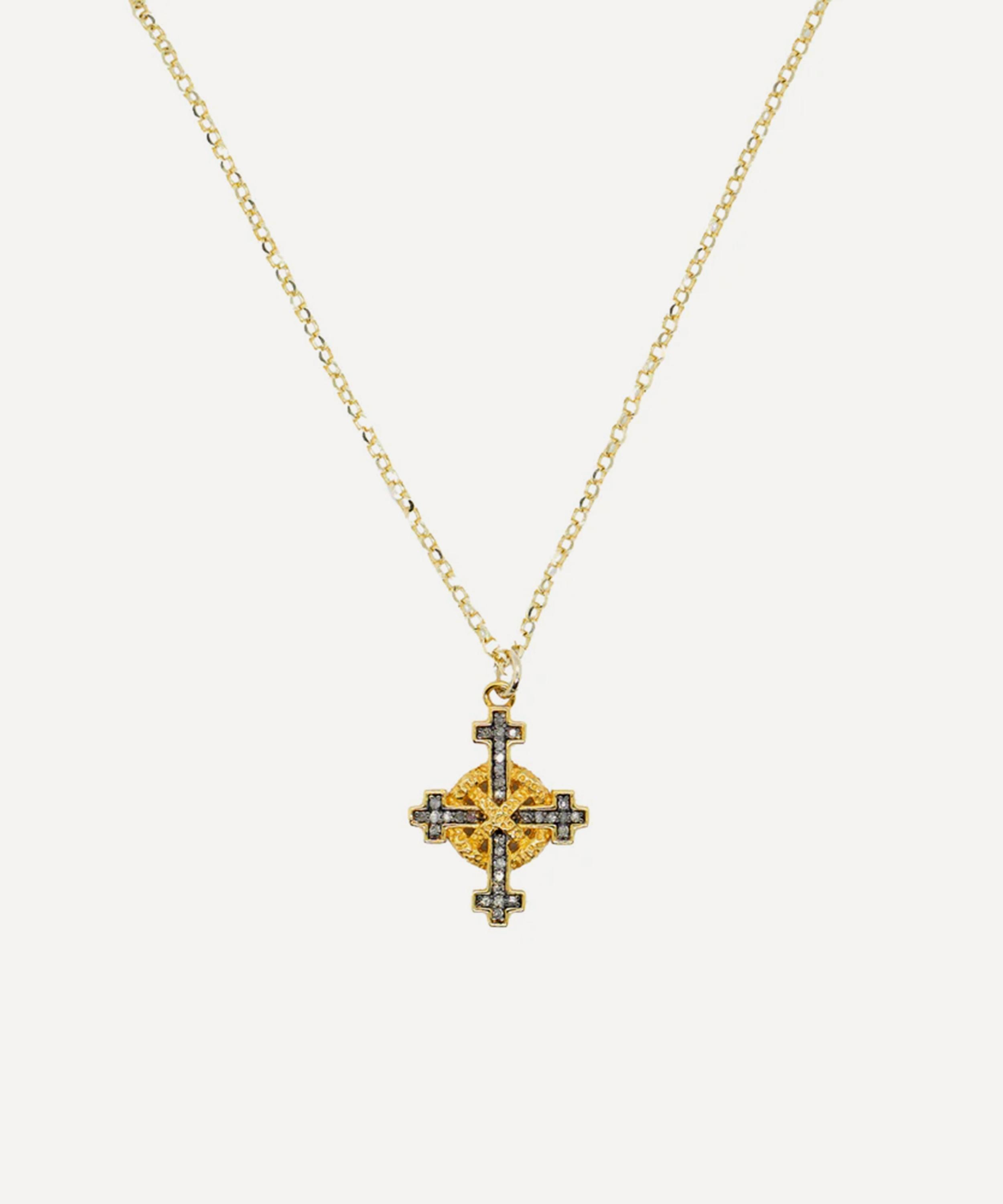 Kirstie Le Marque - Gold-Plated Diamond Halo Cross Pendant Necklace image number 0
