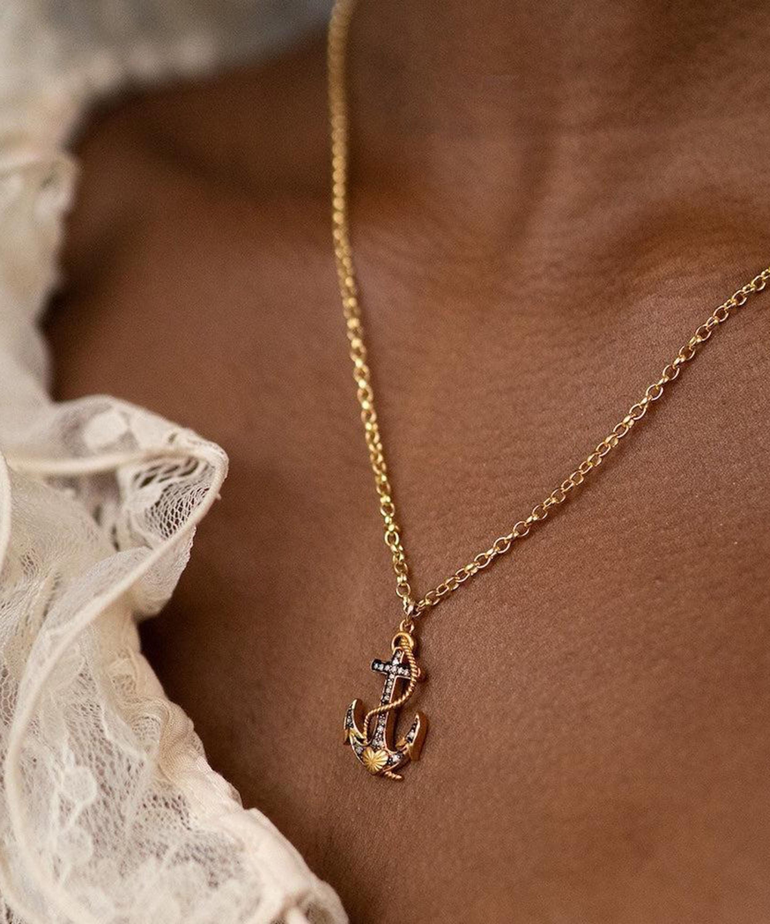 Kirstie Le Marque - Gold-Plated Diamond Anchor Pendant Necklace image number 1