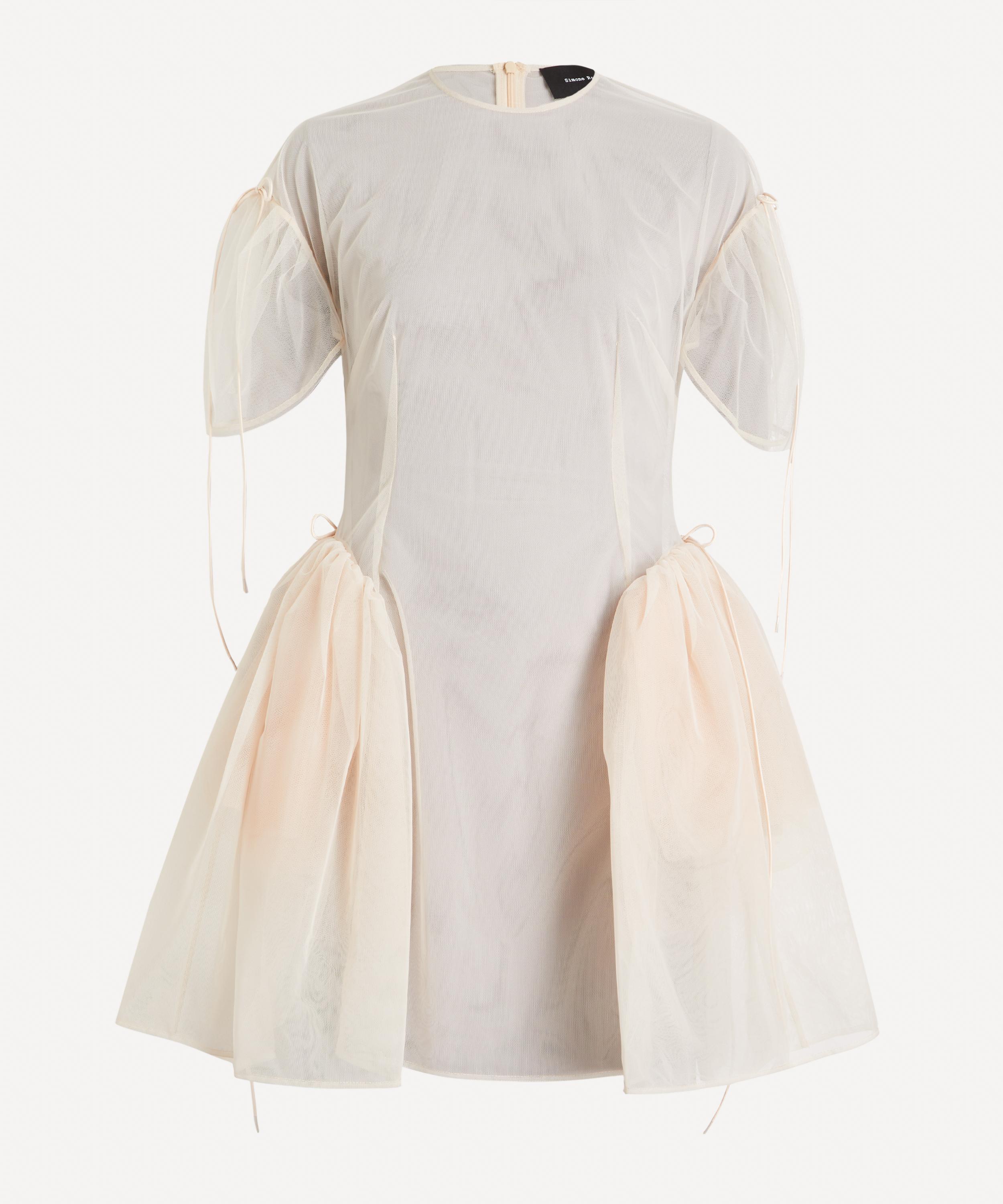simone rocha puff sleeve red organza dress SIMONE ROCHA Puff-Sleeved Organza-Insert Cotton-Velvet Dress