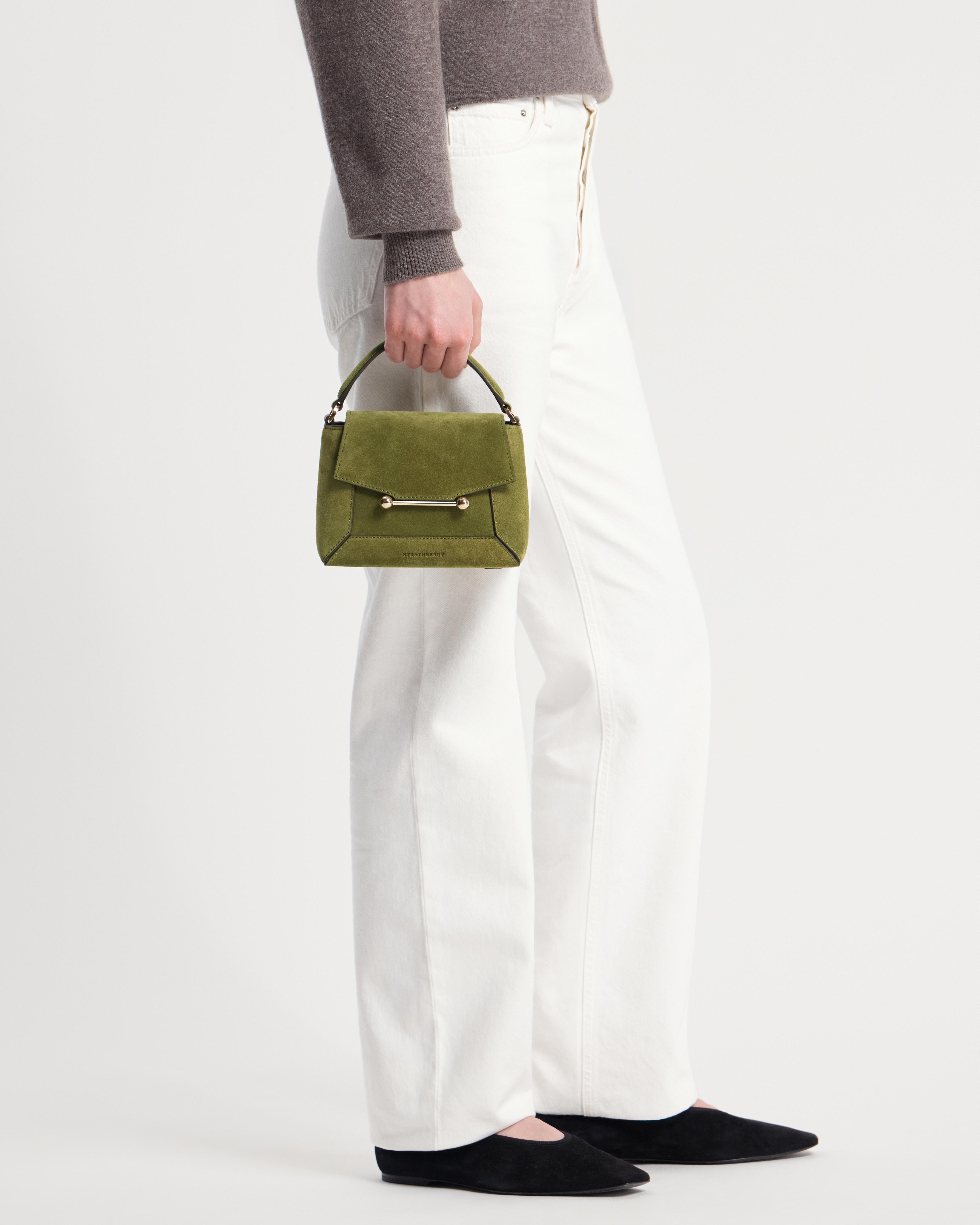 Strathberry - Mosaic Nano Lime Suede Top Handle Bag image number 1