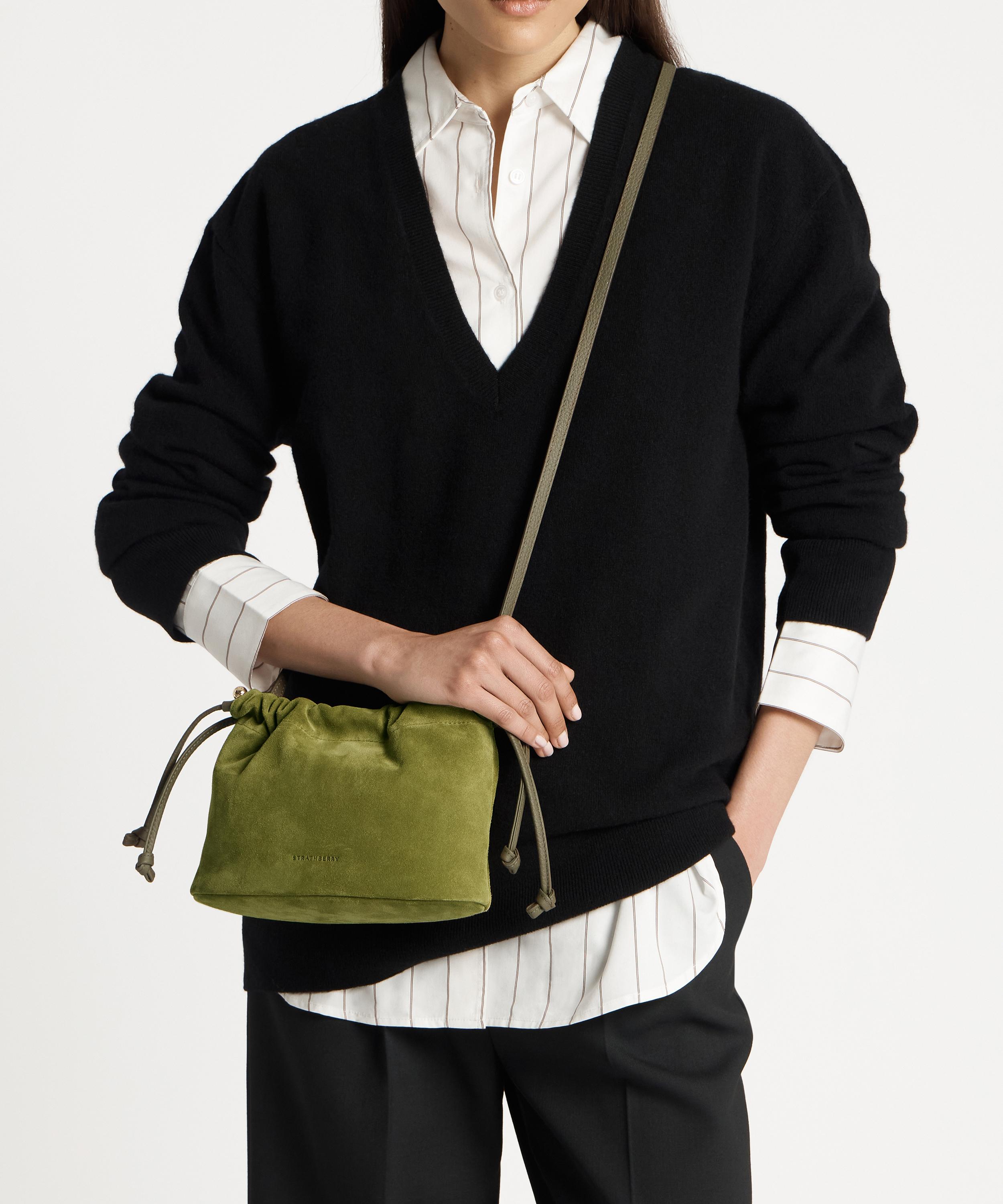 Strathberry - Charlotte Lime Suede Drawstring Bag image number 1