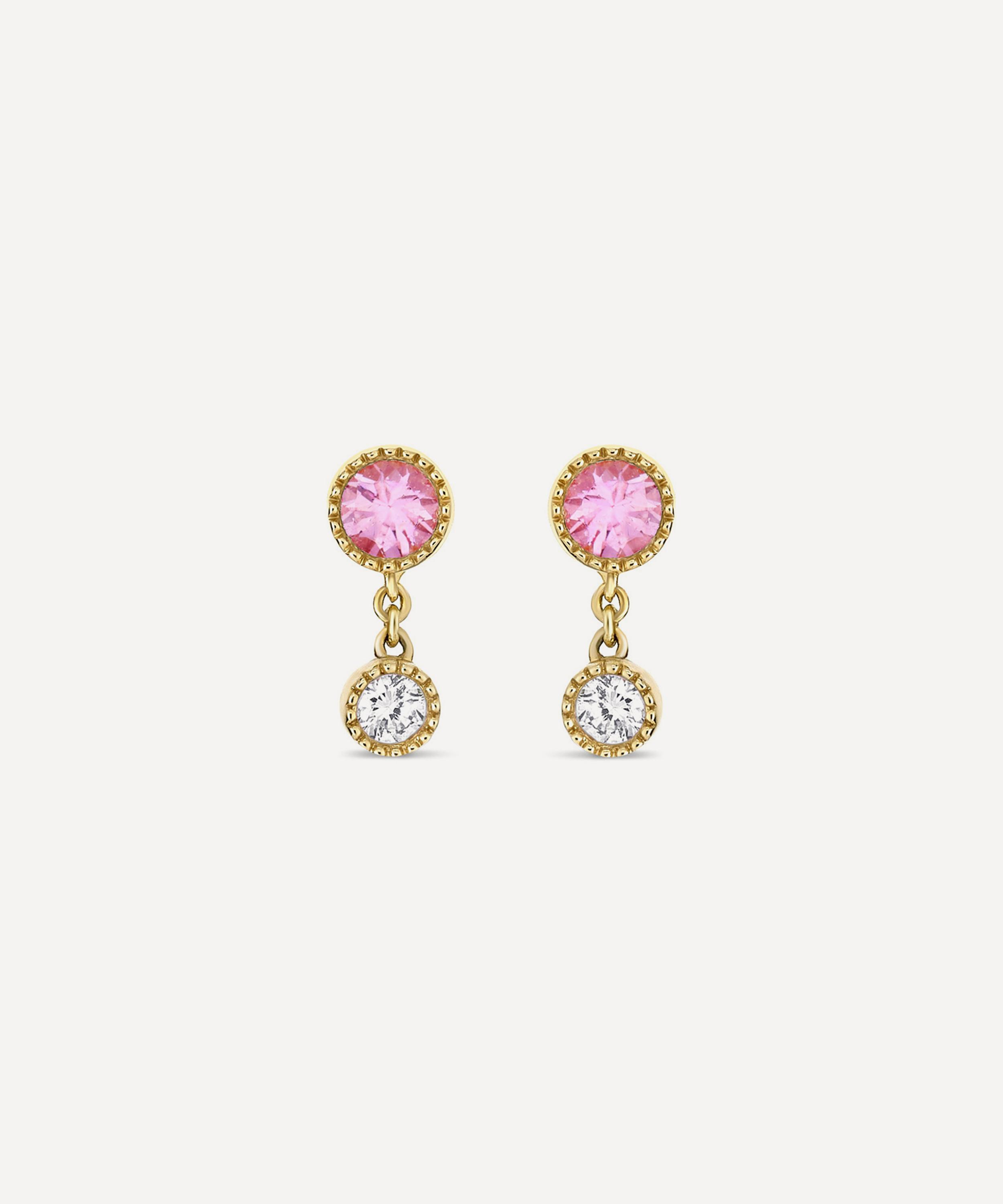 Dinny Hall - 9ct Gold Due Drop Pink Tourmaline and Diamond Stud Earrings