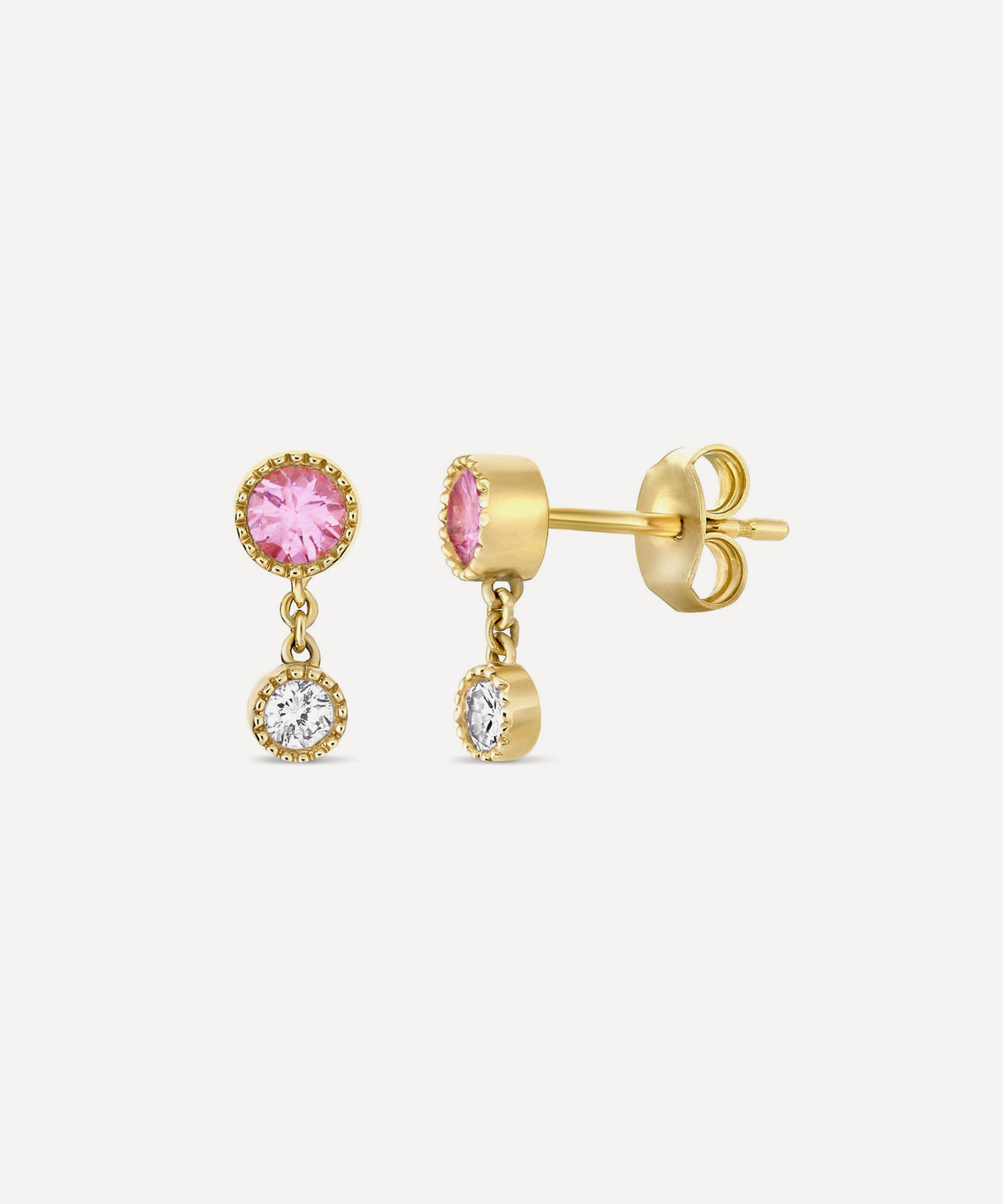 Dinny Hall - 9ct Gold Due Drop Pink Tourmaline and Diamond Stud Earrings image number 2