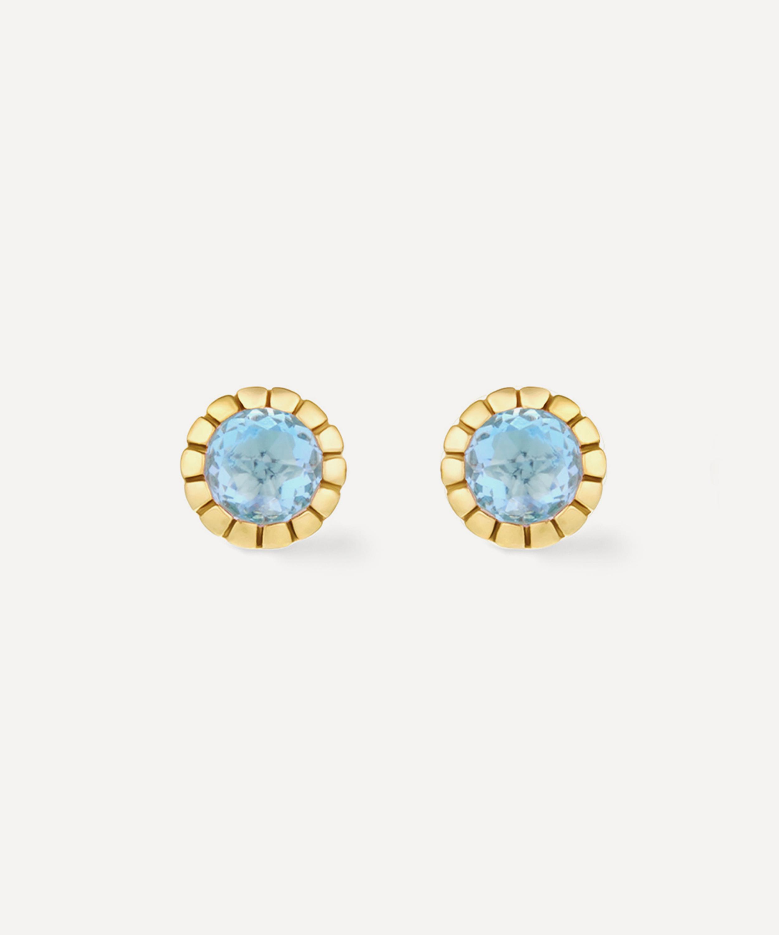 Dinny Hall - 18ct Gold-Plated Vermeil Silver Blue Topaz Chequerboard Stud Earrings