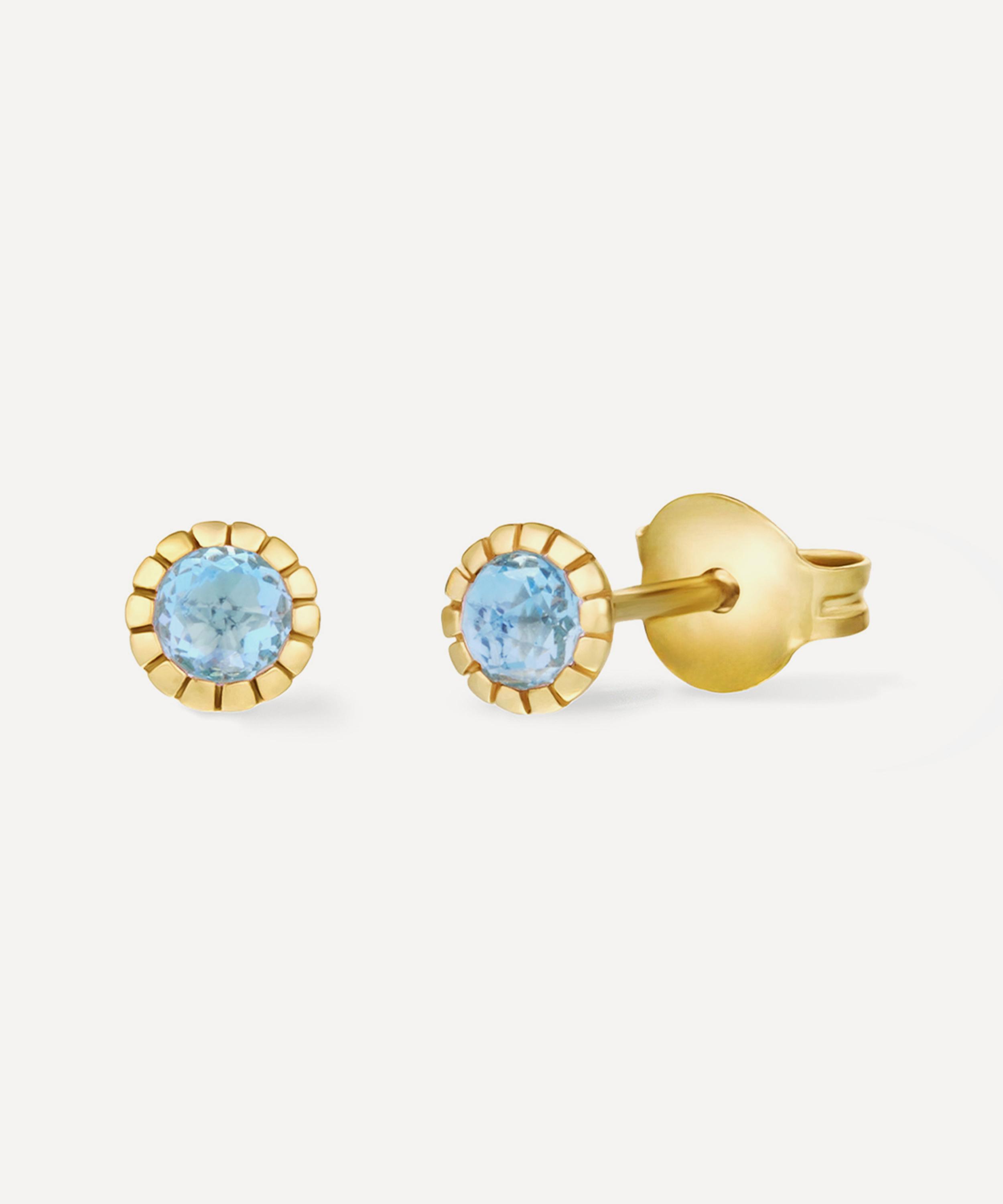 Dinny Hall - 18ct Gold-Plated Vermeil Silver Blue Topaz Chequerboard Stud Earrings image number 2