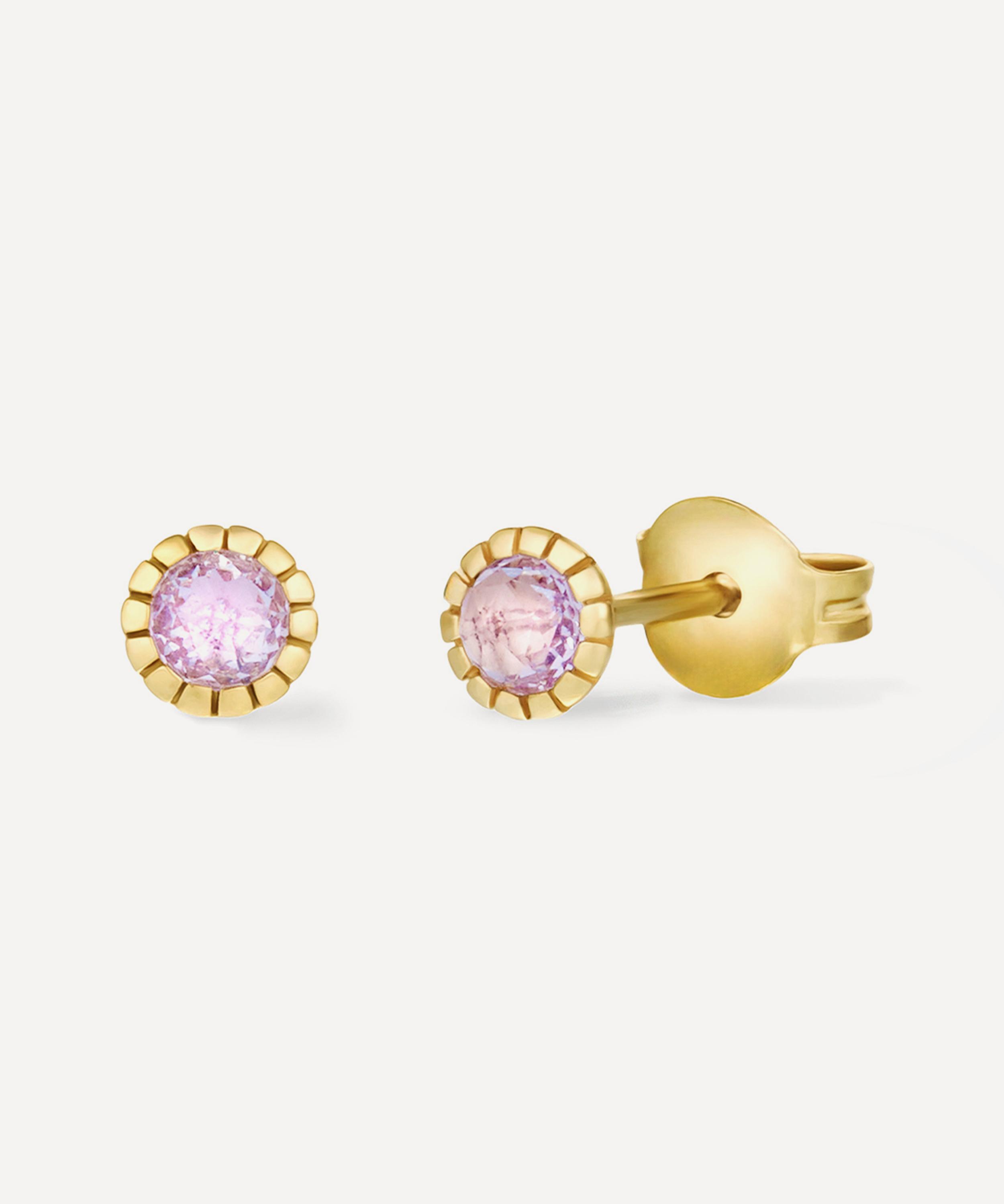 Dinny Hall - 18ct Gold-Plated Vermeil Silver Amethyst Chequerboard Stud Earrings image number 2