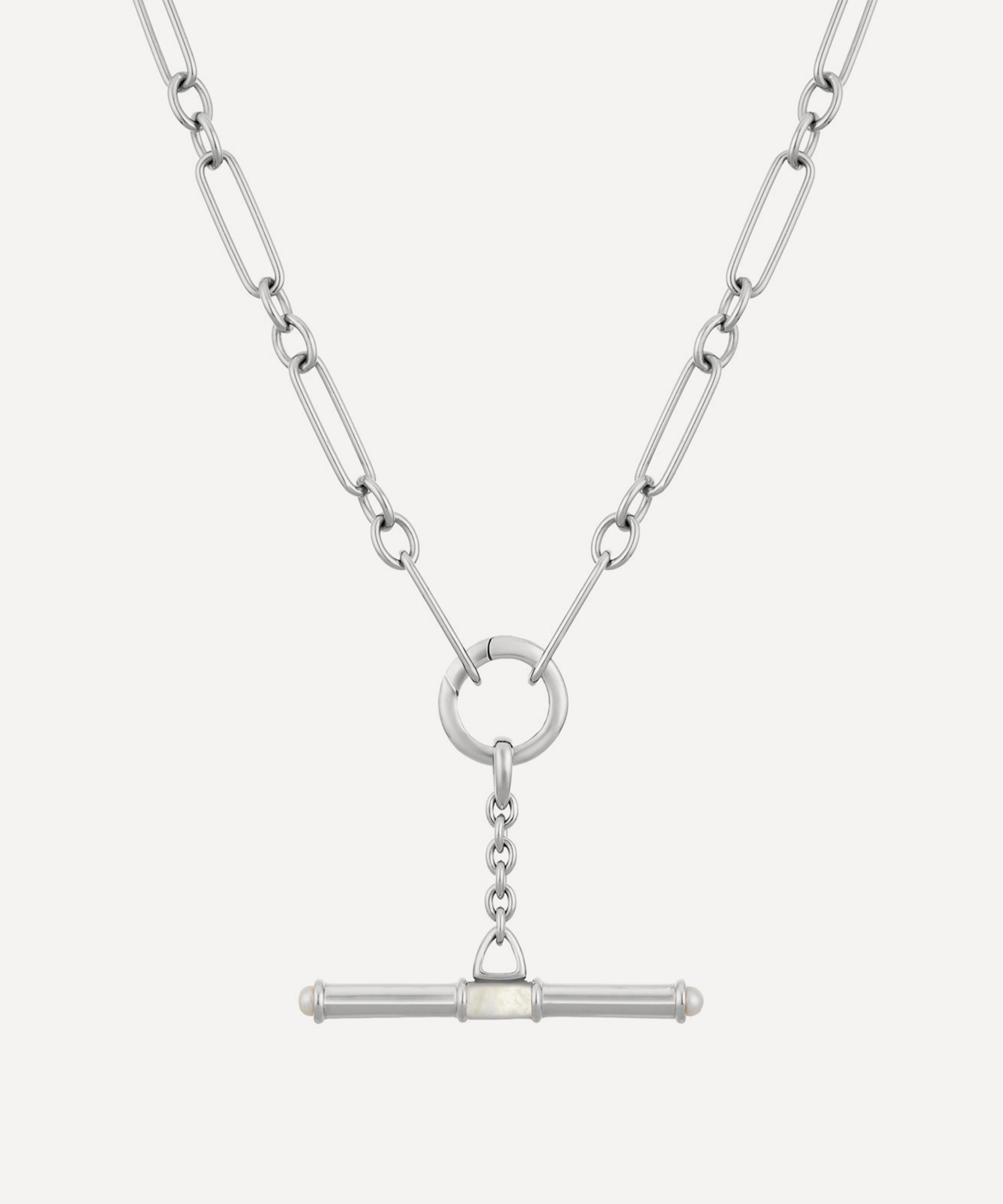 Dinny Hall - Sterling Silver Personalised Mother of Pearl T-Bar Necklace