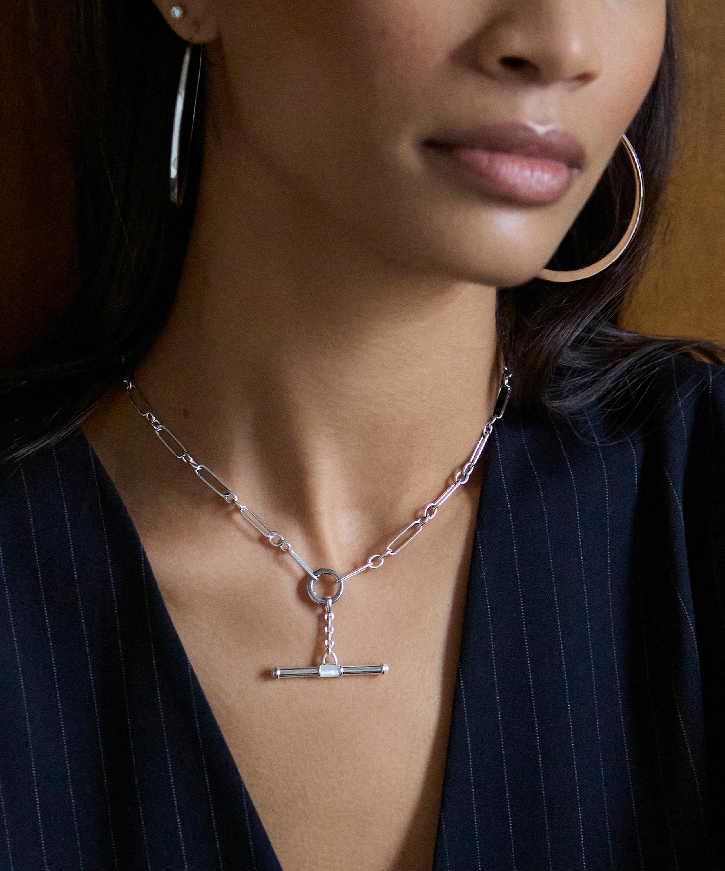 Dinny Hall - Sterling Silver Personalised Mother of Pearl T-Bar Necklace image number 1