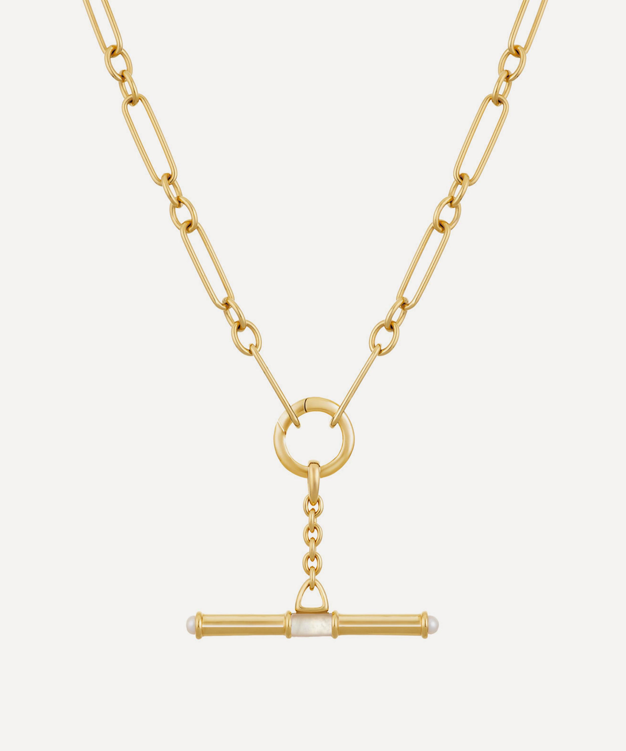 Dinny Hall - 18ct gold-plated vermeil silver Personalised Mother of Pearl T-Bar Necklace image number 0