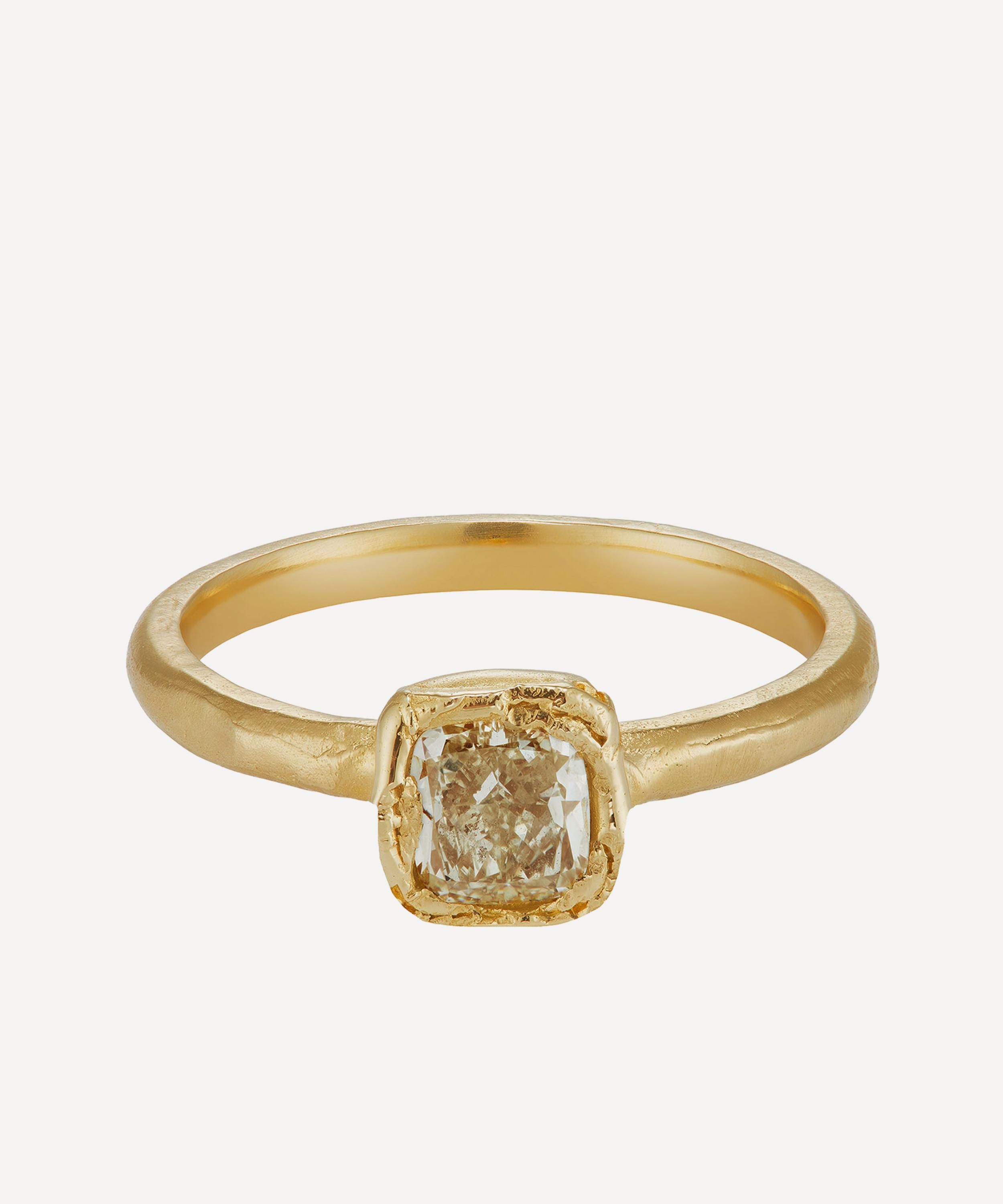 Ellis Mhairi Cameron - 14ct Gold Cushion Lemon Diamond Organic Engagement Ring