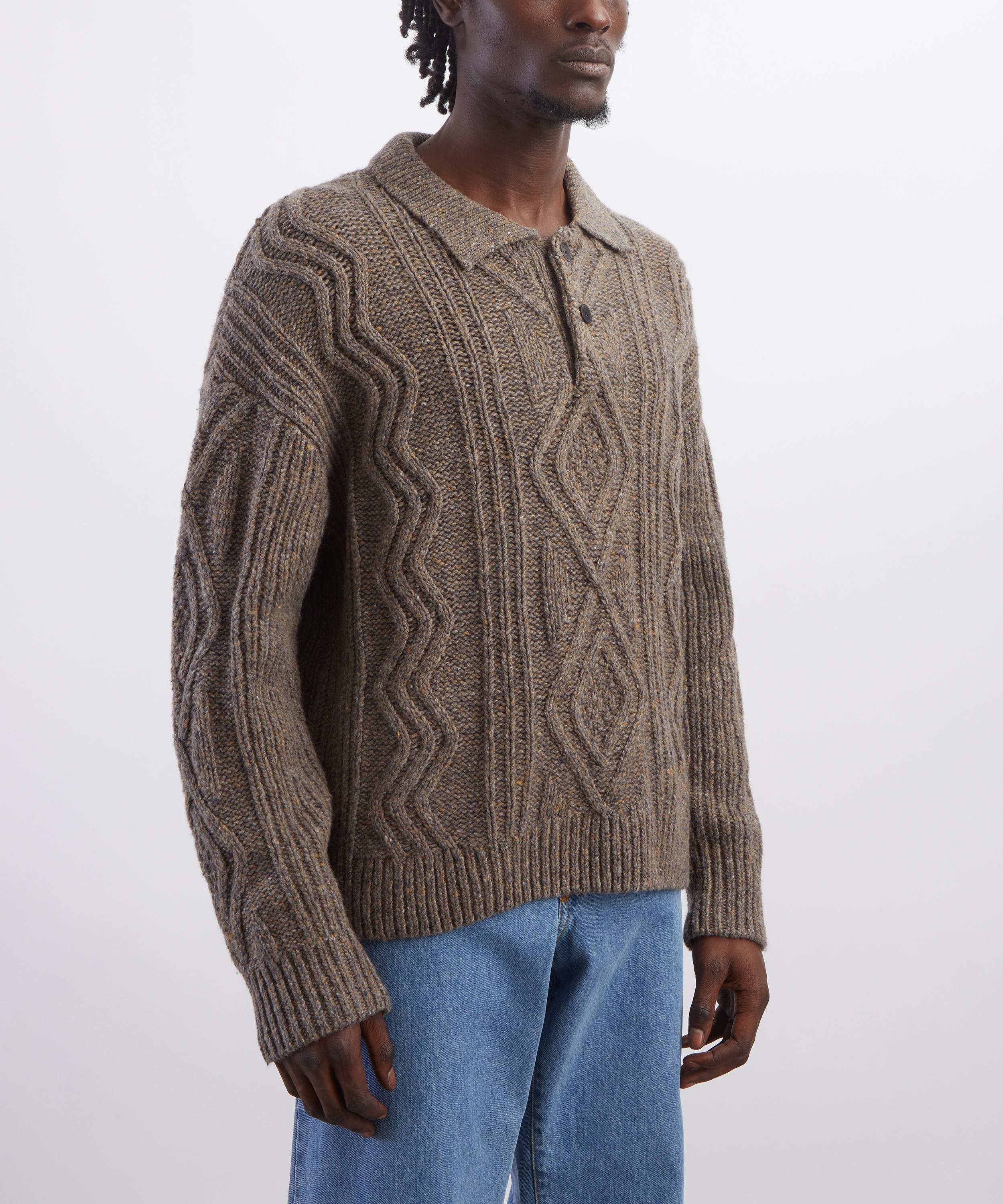 Frame - Brown-Olive Cable-Knit Polo Jumper image number 2