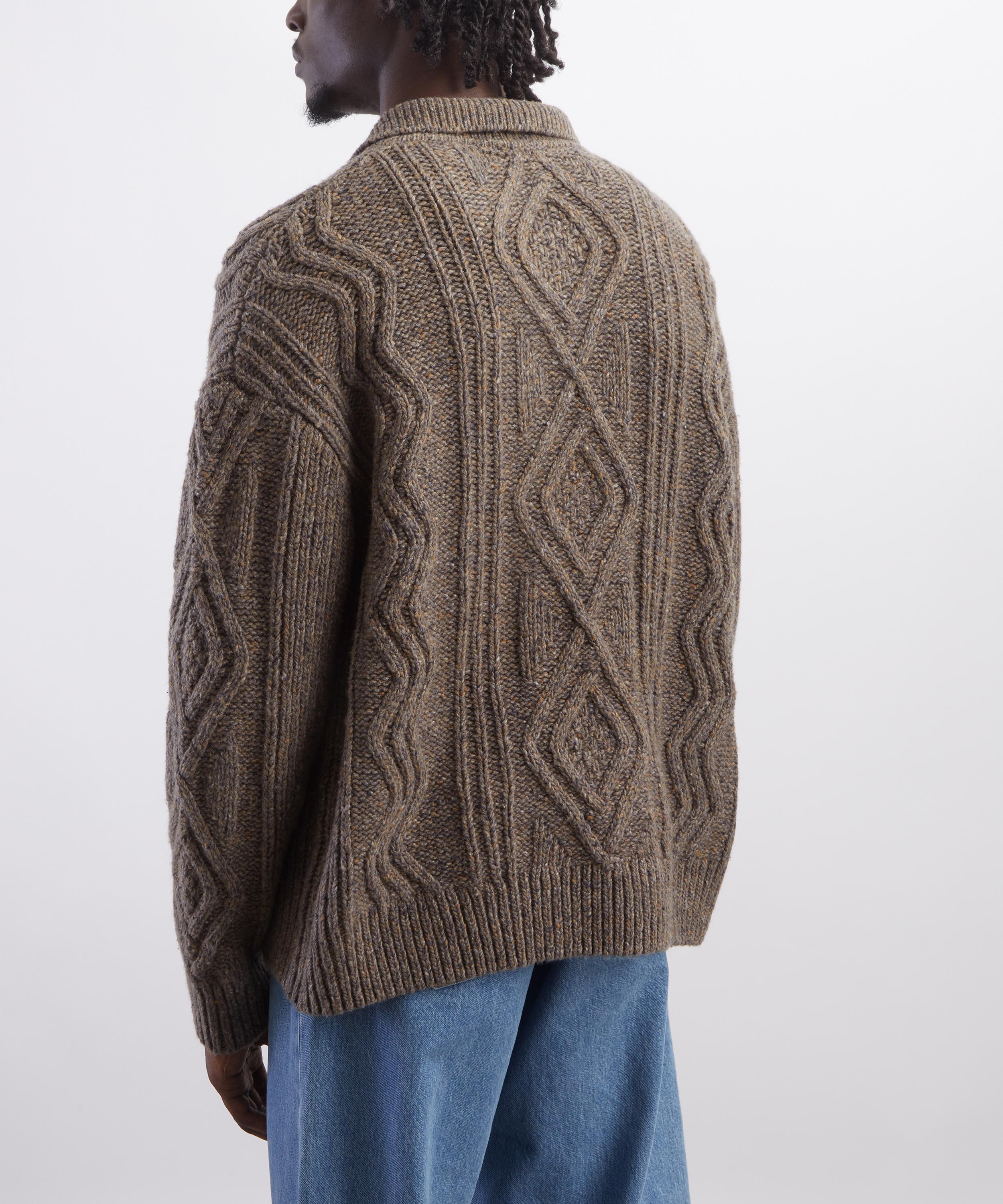 Frame - Brown-Olive Cable-Knit Polo Jumper image number 3