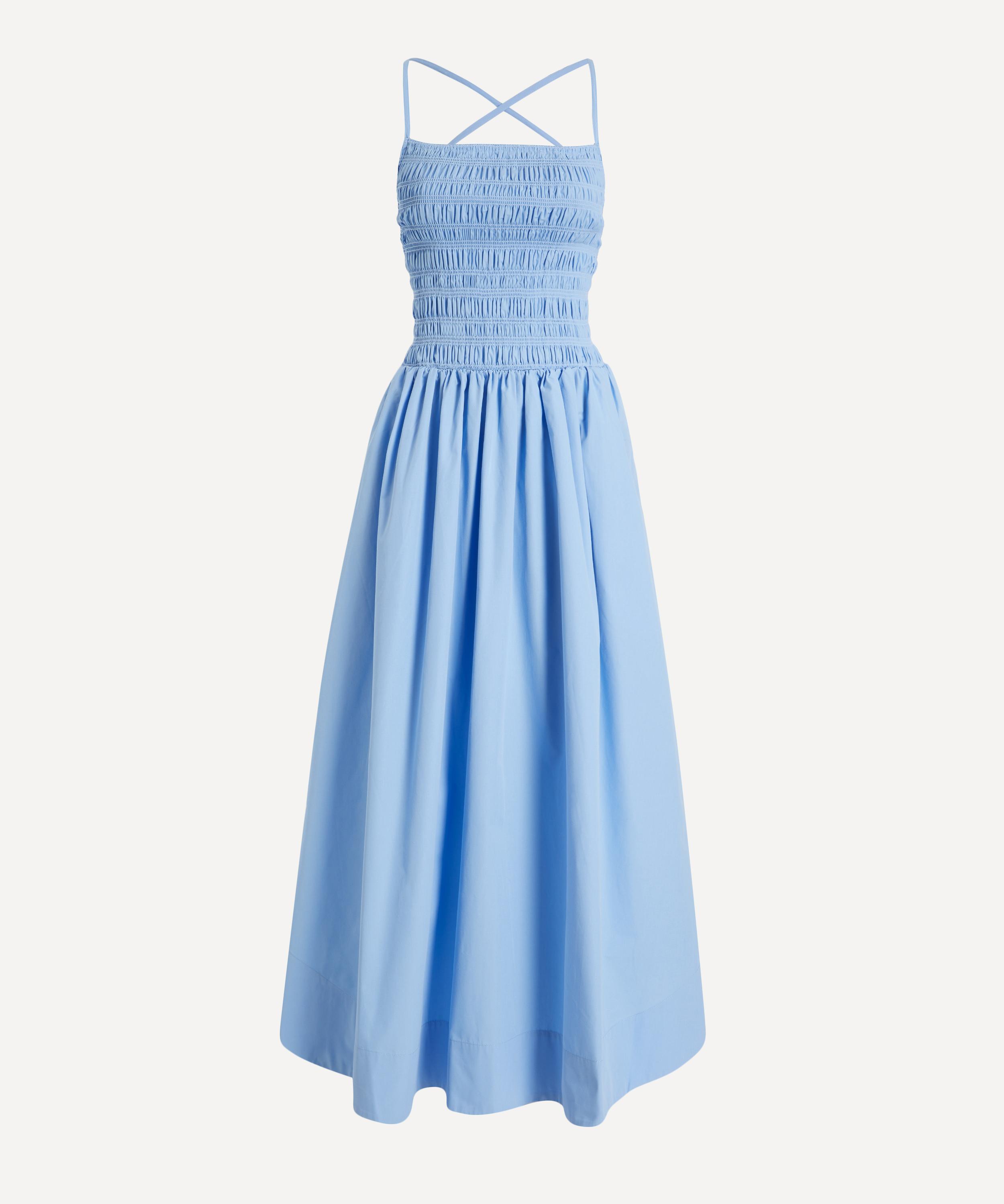 Ganni - Blue Poplin Low-Back Long Dress