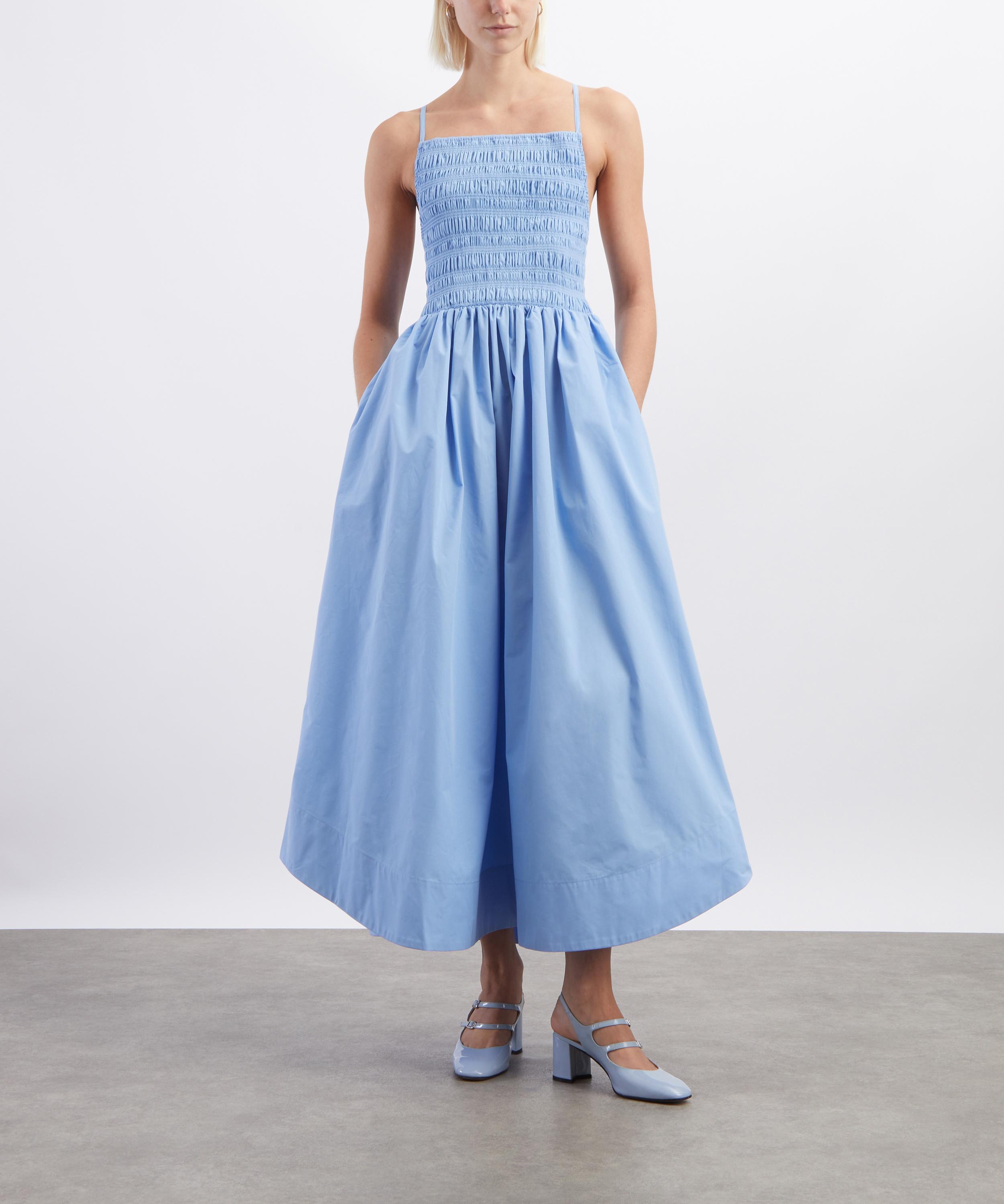 Ganni - Blue Poplin Low-Back Long Dress image number 1