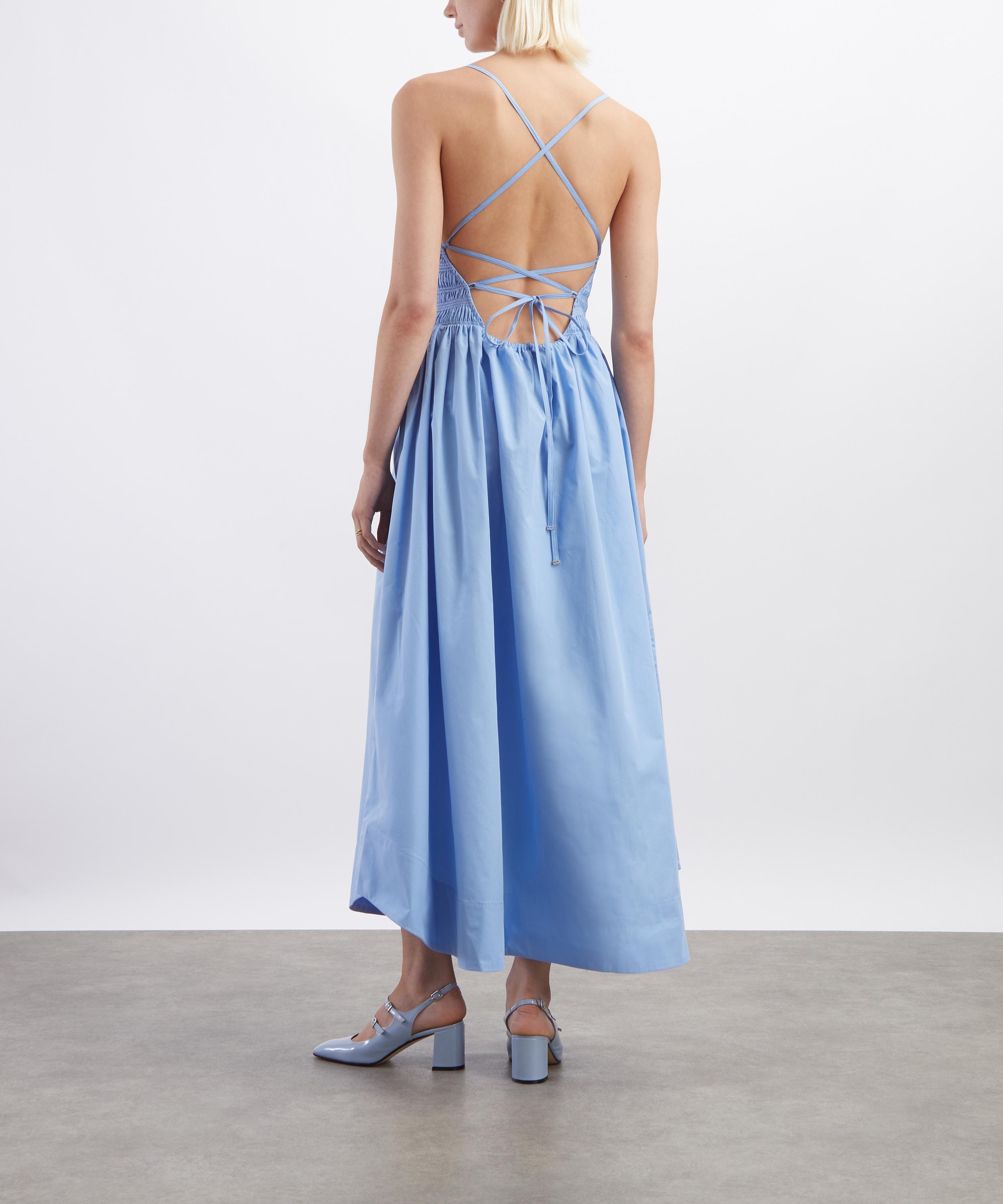 Ganni - Blue Poplin Low-Back Long Dress image number 3
