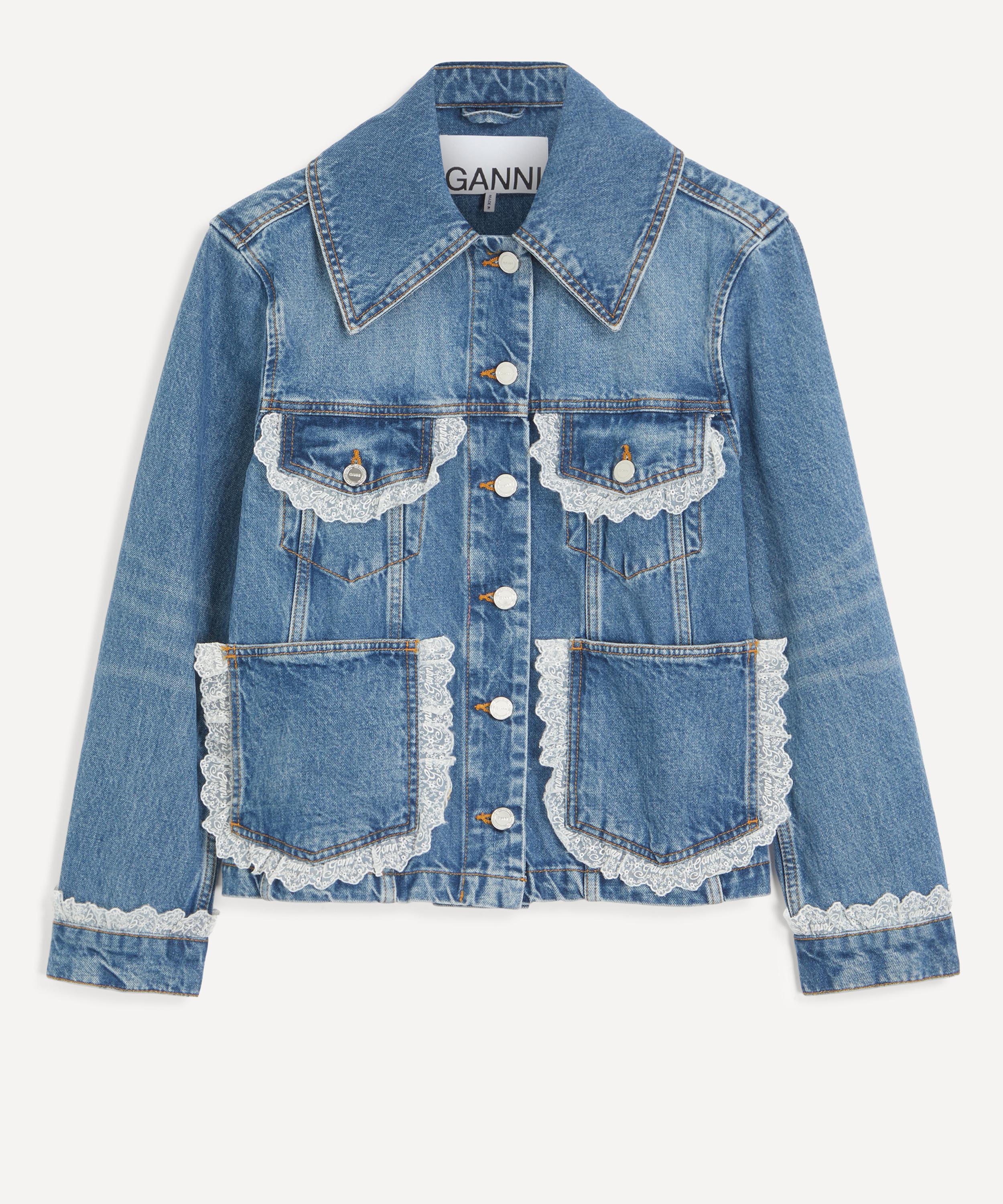 Ganni - Lace-Trimmed Denim Jacket image number 0