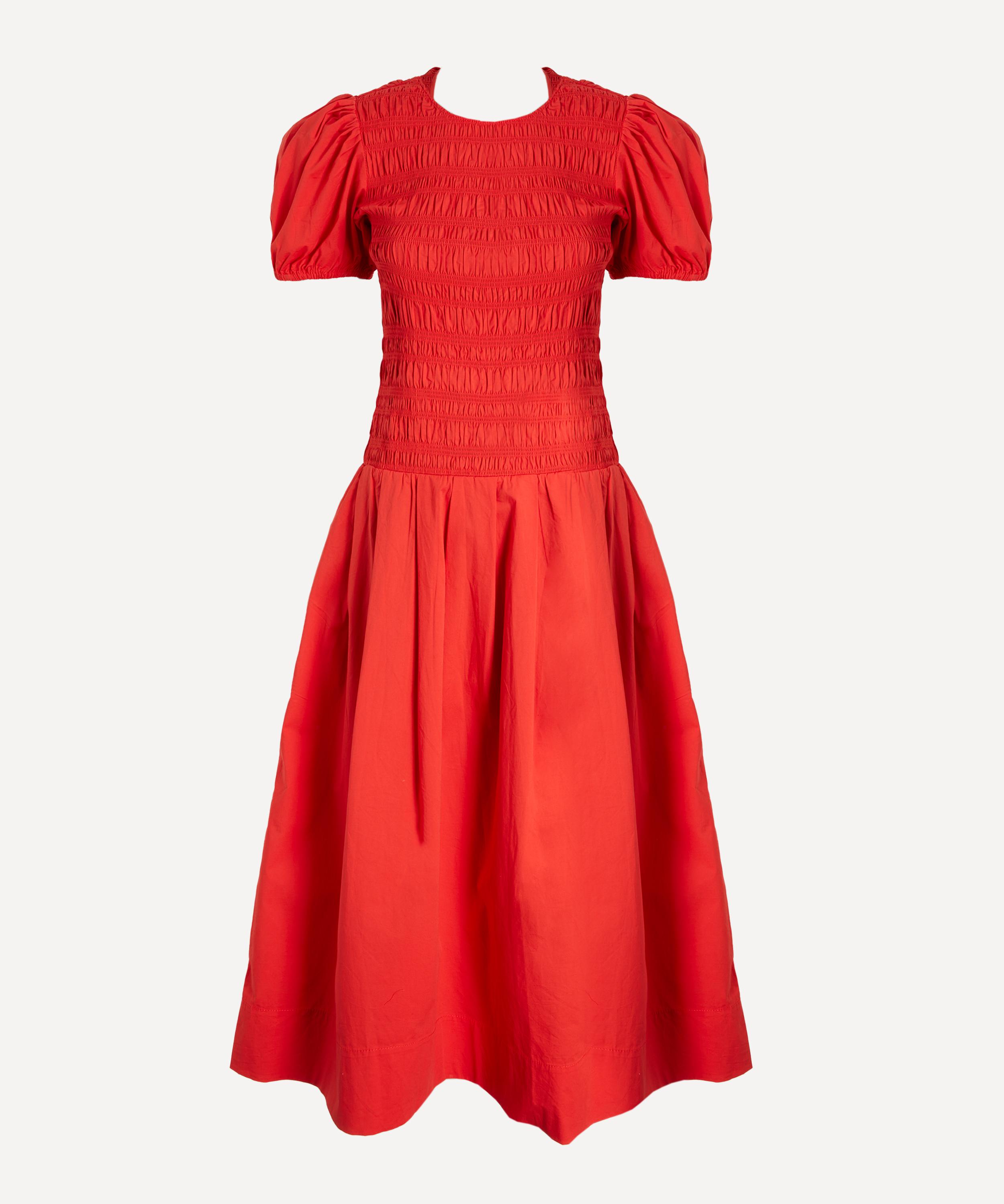 Ganni - Smocked Pleated Cotton Dress