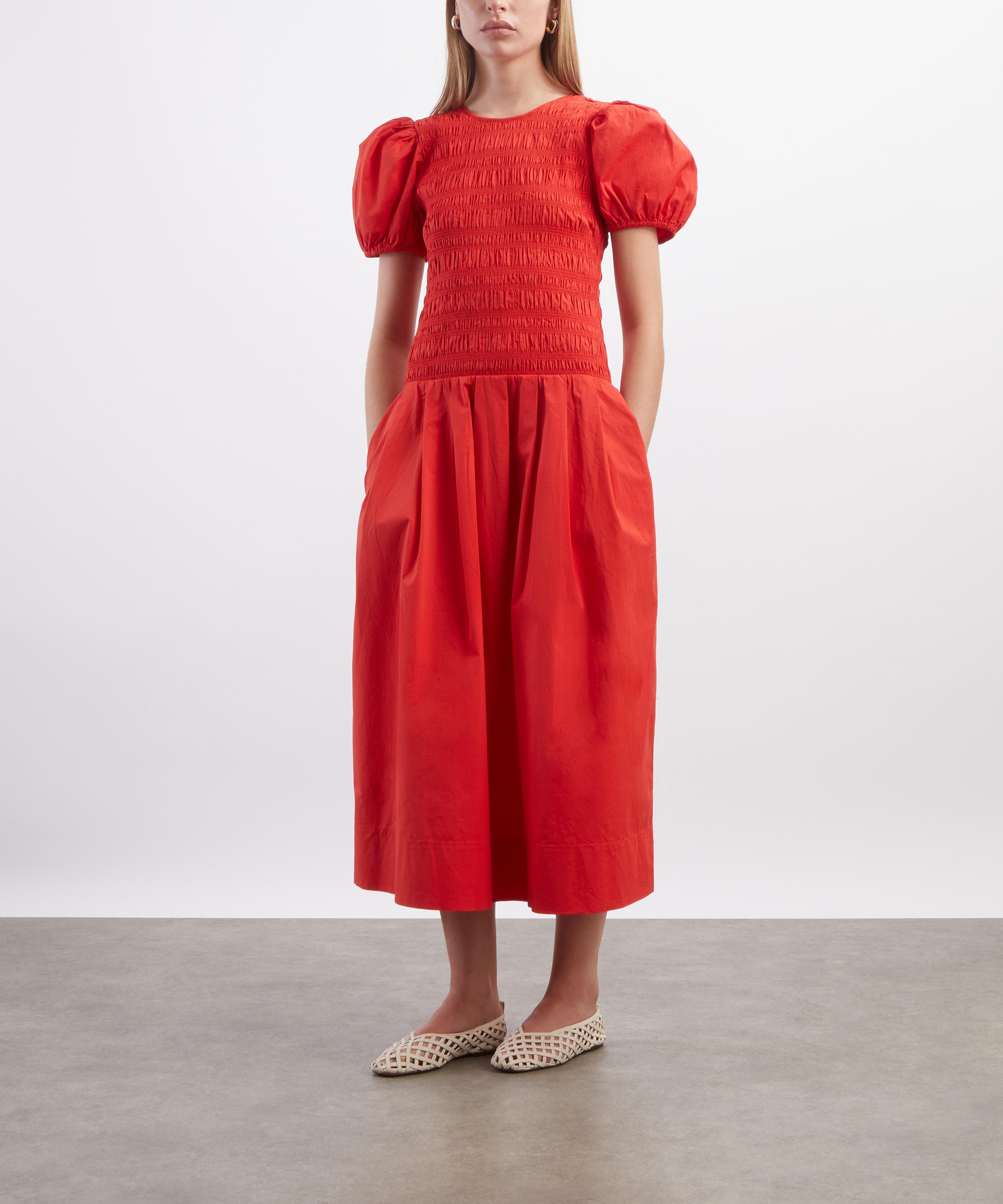 Ganni - Smocked Pleated Cotton Dress image number 1