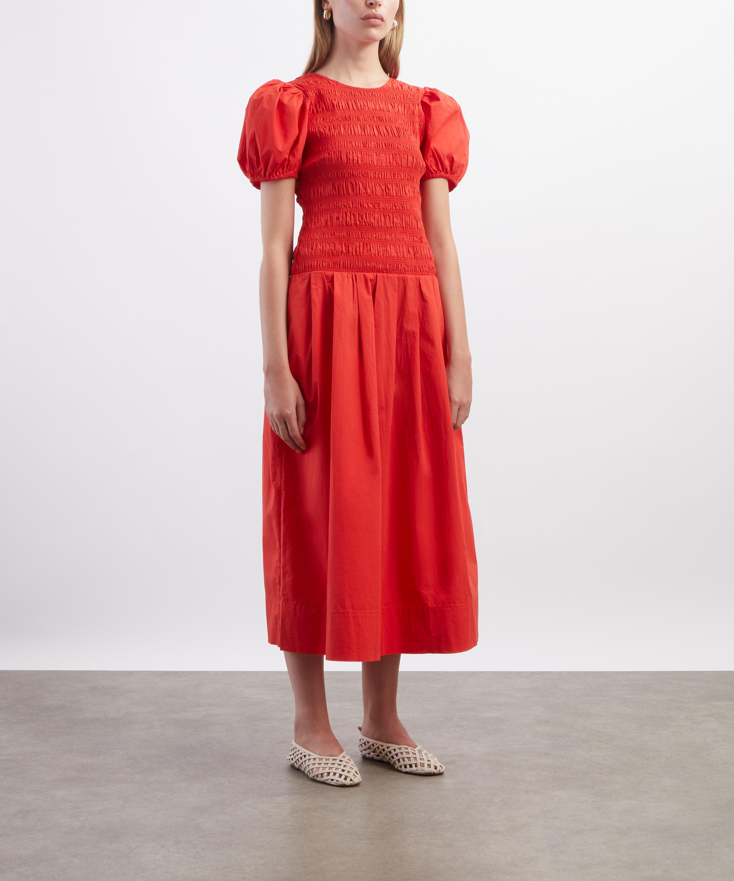 Ganni - Smocked Pleated Cotton Dress image number 2