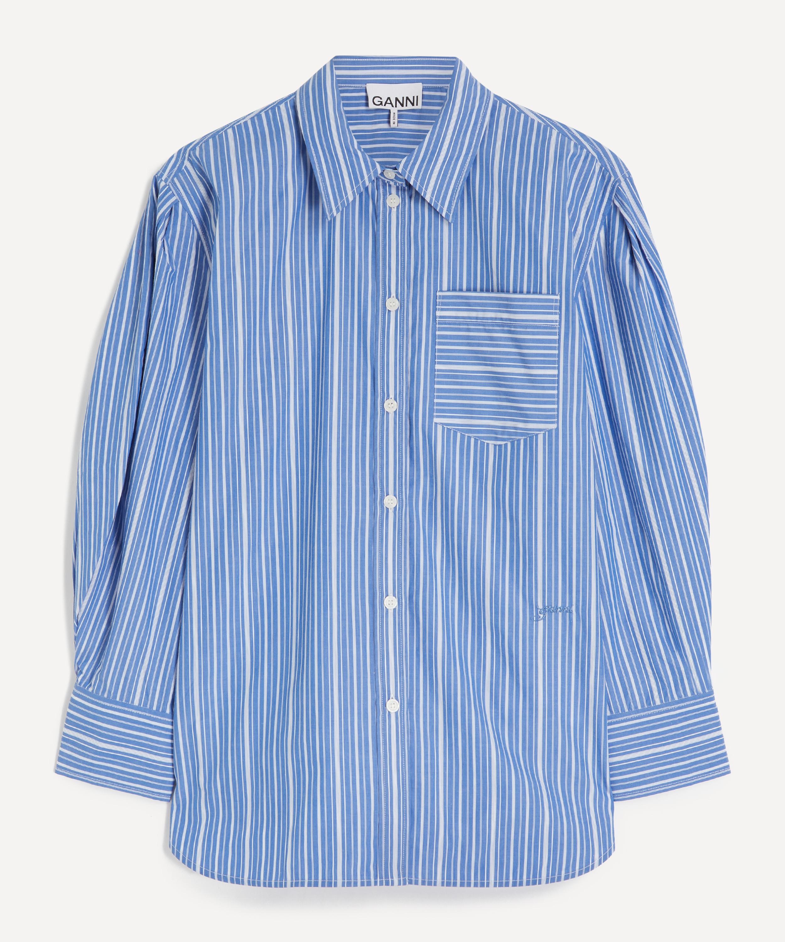 Ganni - Pleated Stripe Button-Up Shirt image number 0