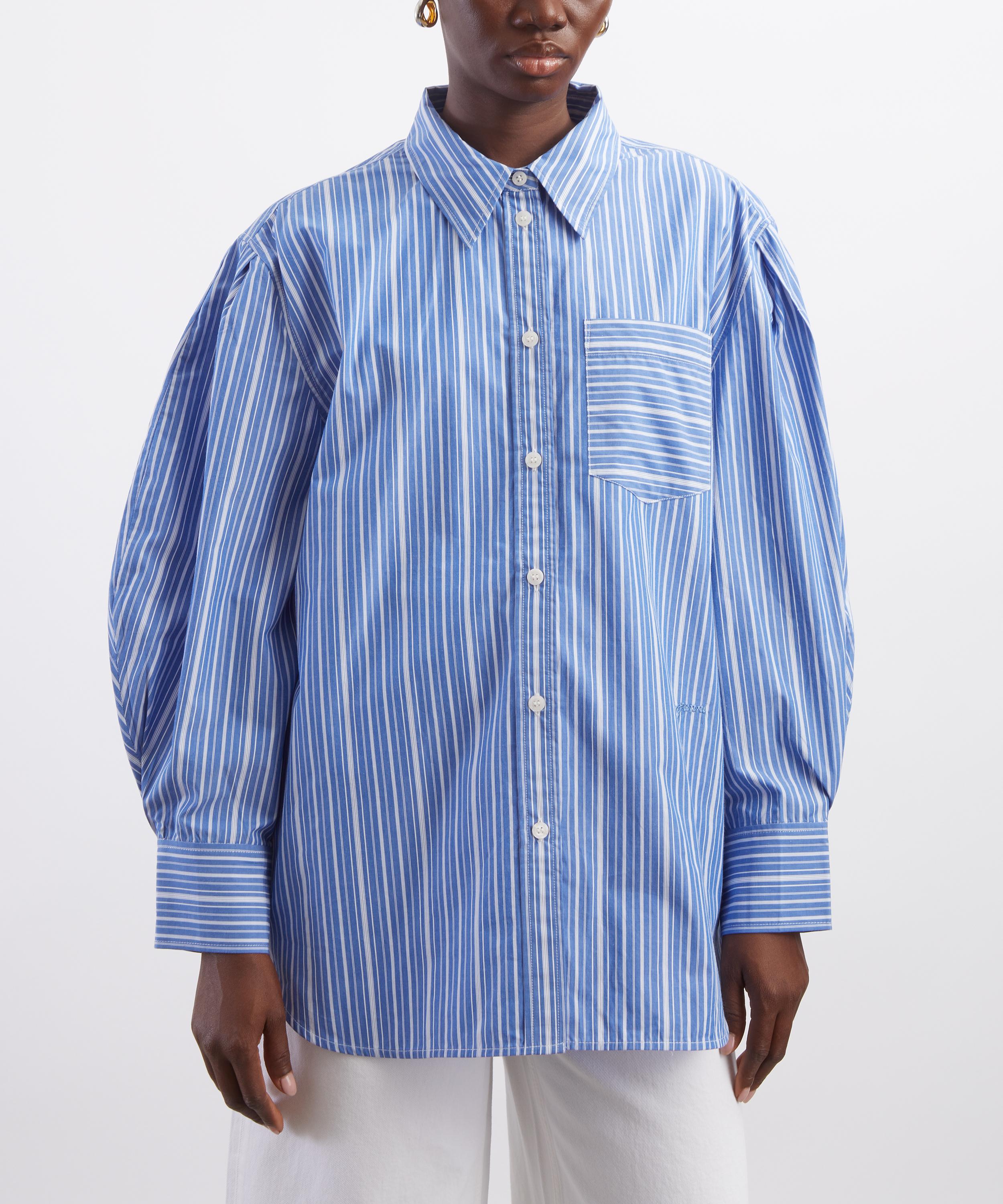 Ganni - Pleated Stripe Button-Up Shirt image number 2