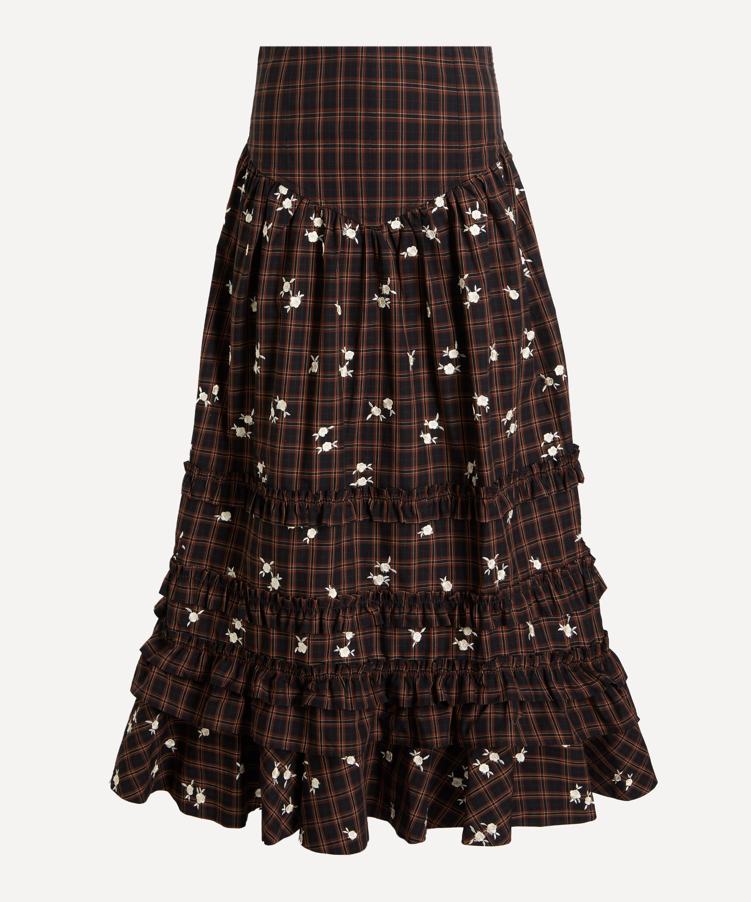 Ganni - Printed Check Cotton Midi Skirt image number 0