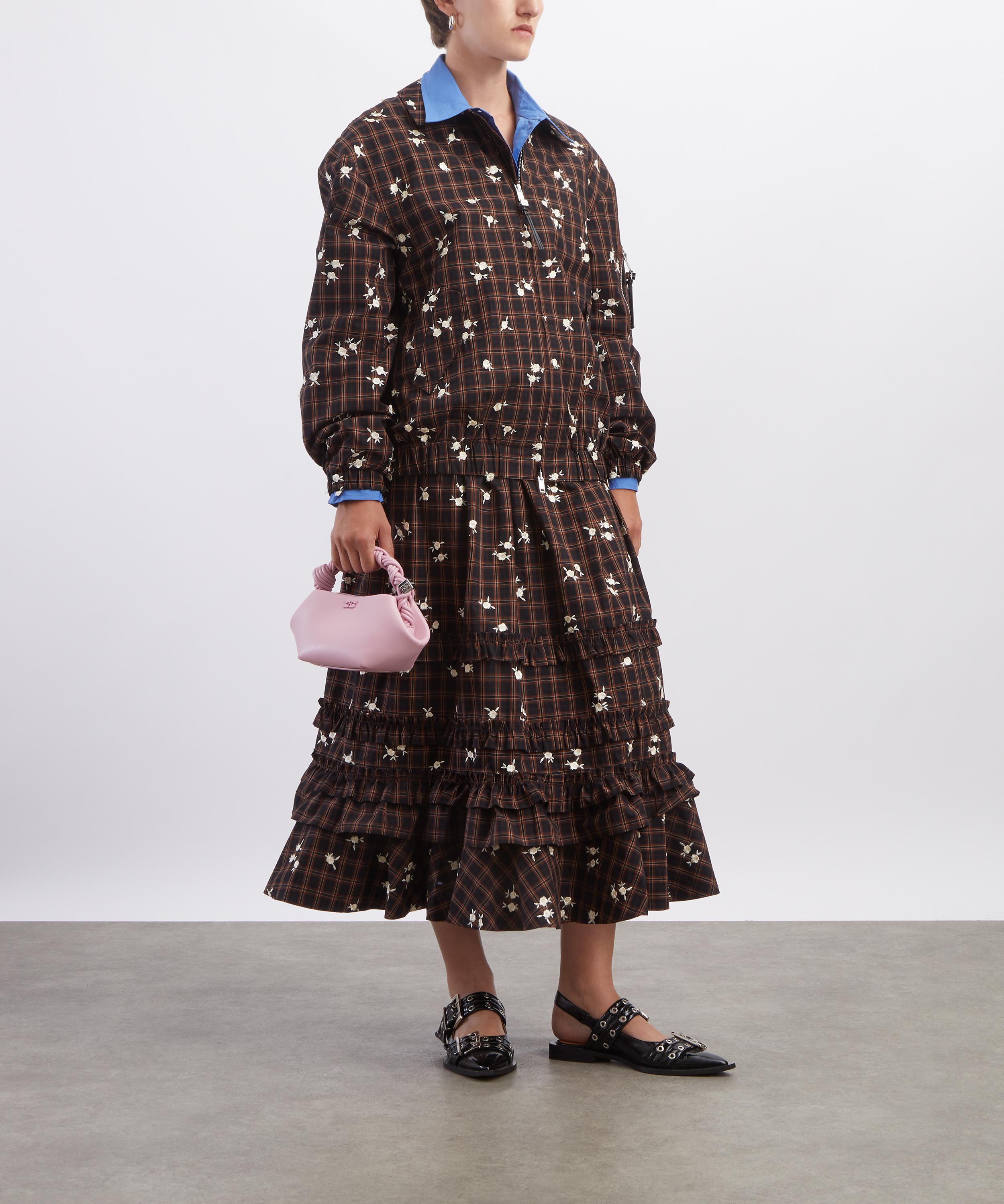 Ganni - Printed Check Cotton Midi Skirt image number 1