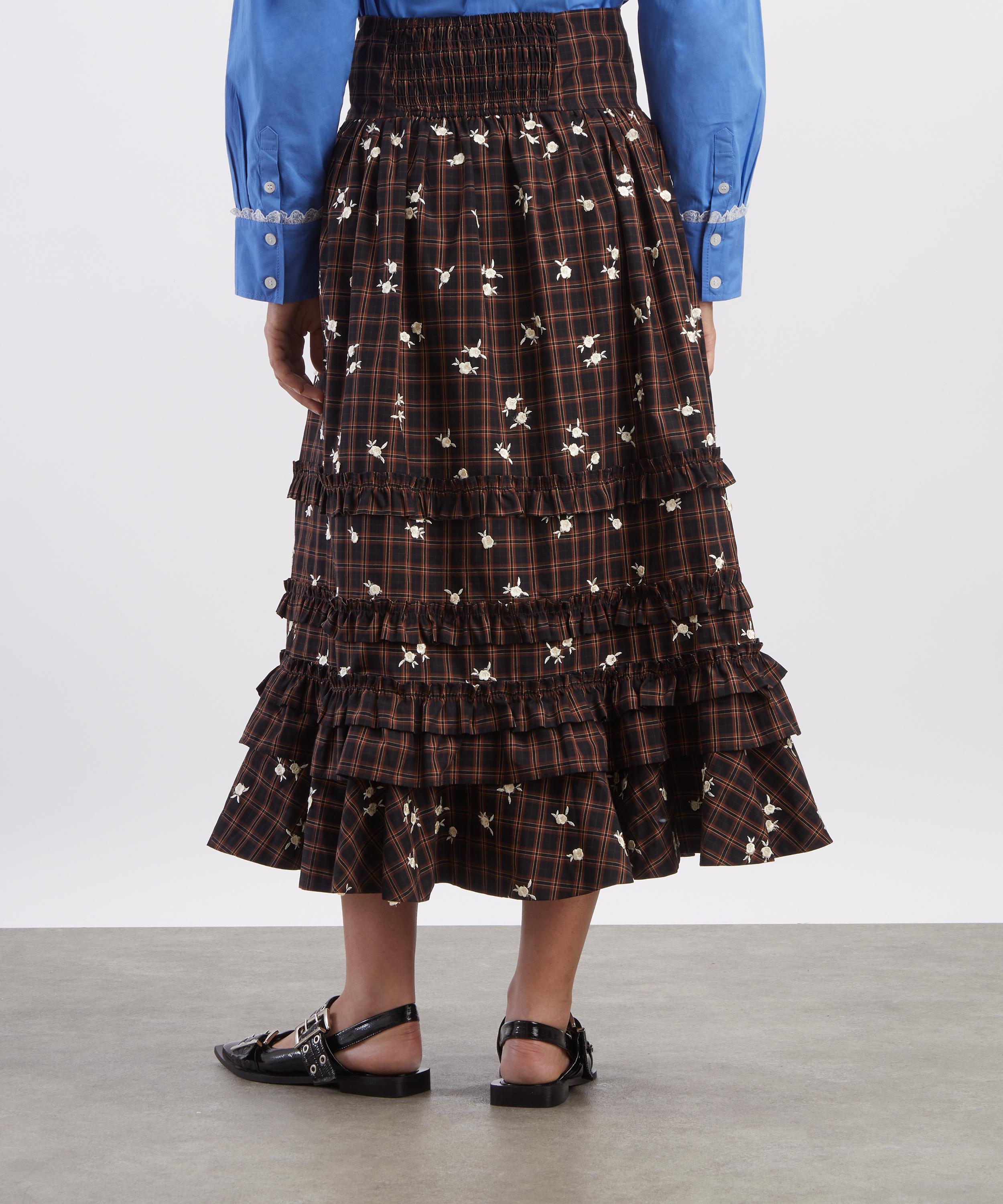 Ganni - Printed Check Cotton Midi Skirt image number 3
