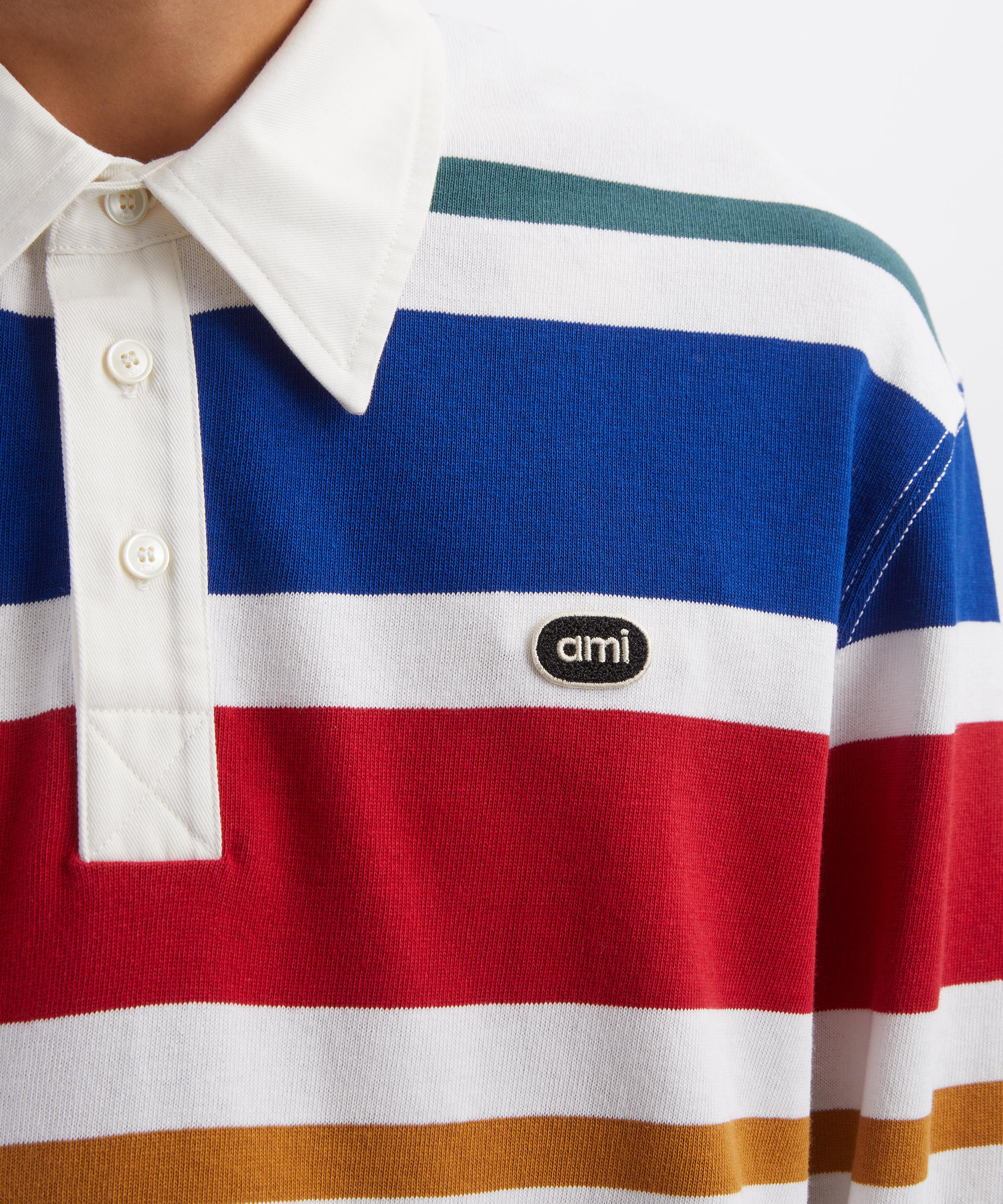Ami - Multicolour Striped Cotton Polo Shirt image number 4
