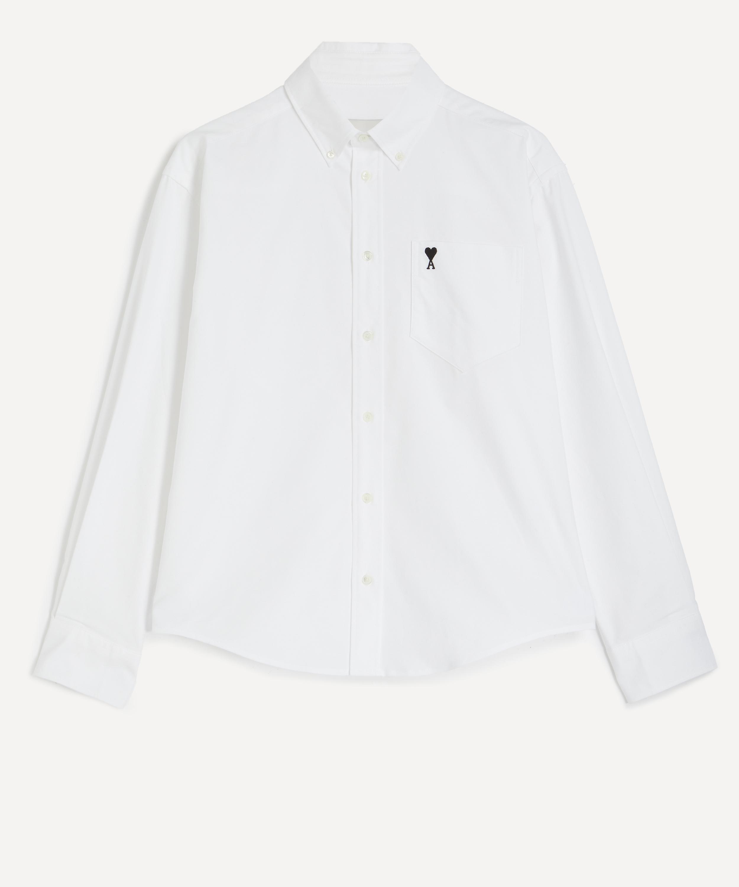 Ami - White Cotton Boxy Embroidered Short Sleeve Shirt