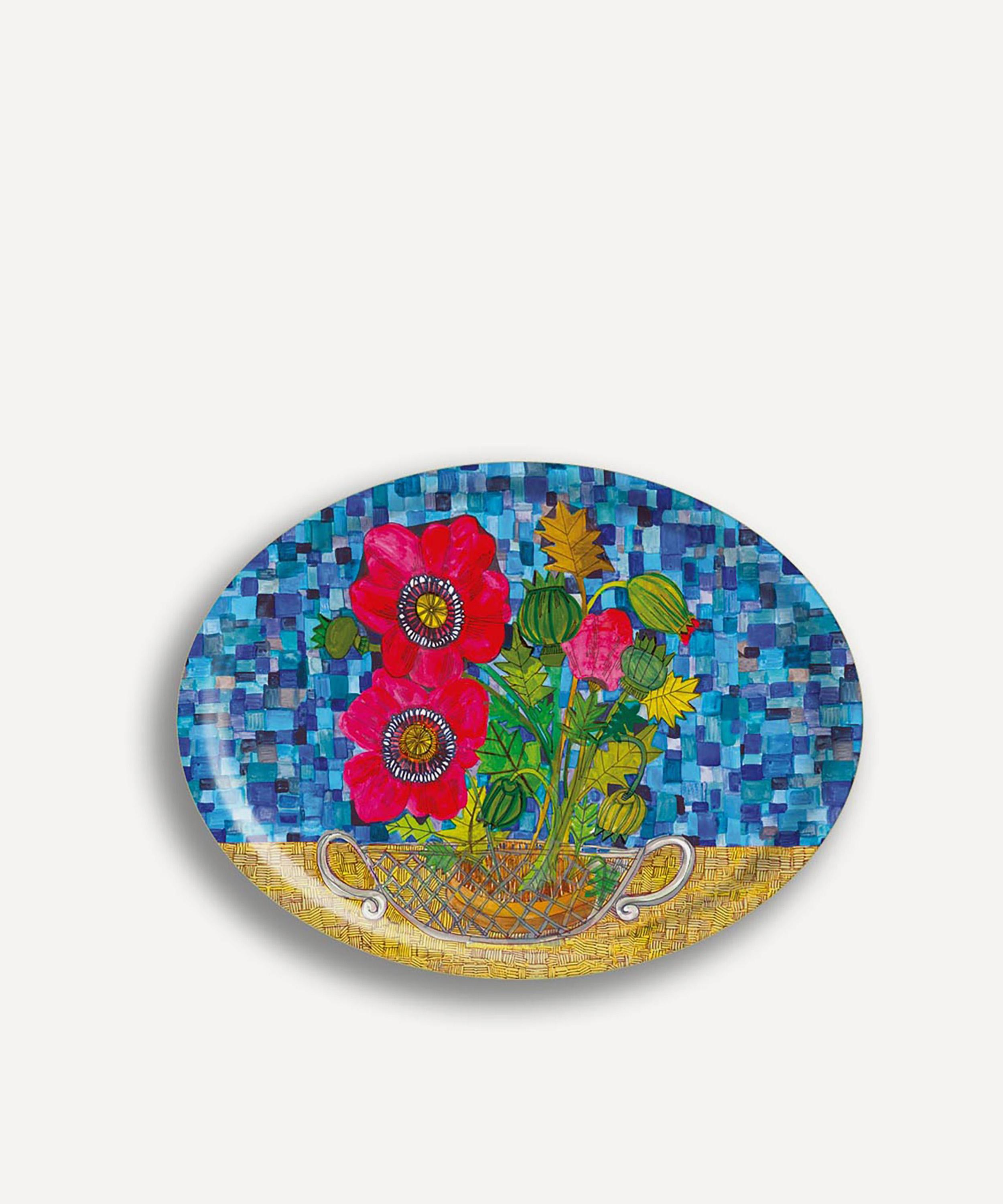 Avenida Home - Poppies Oval Birch Wood Tray