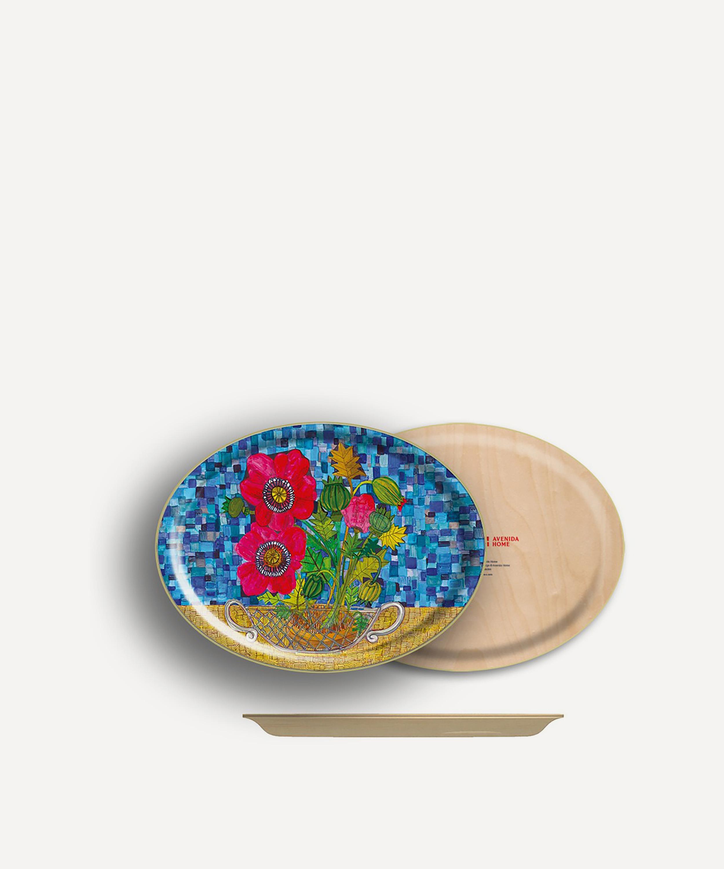 Avenida Home - Poppies Oval Birch Wood Tray image number 1