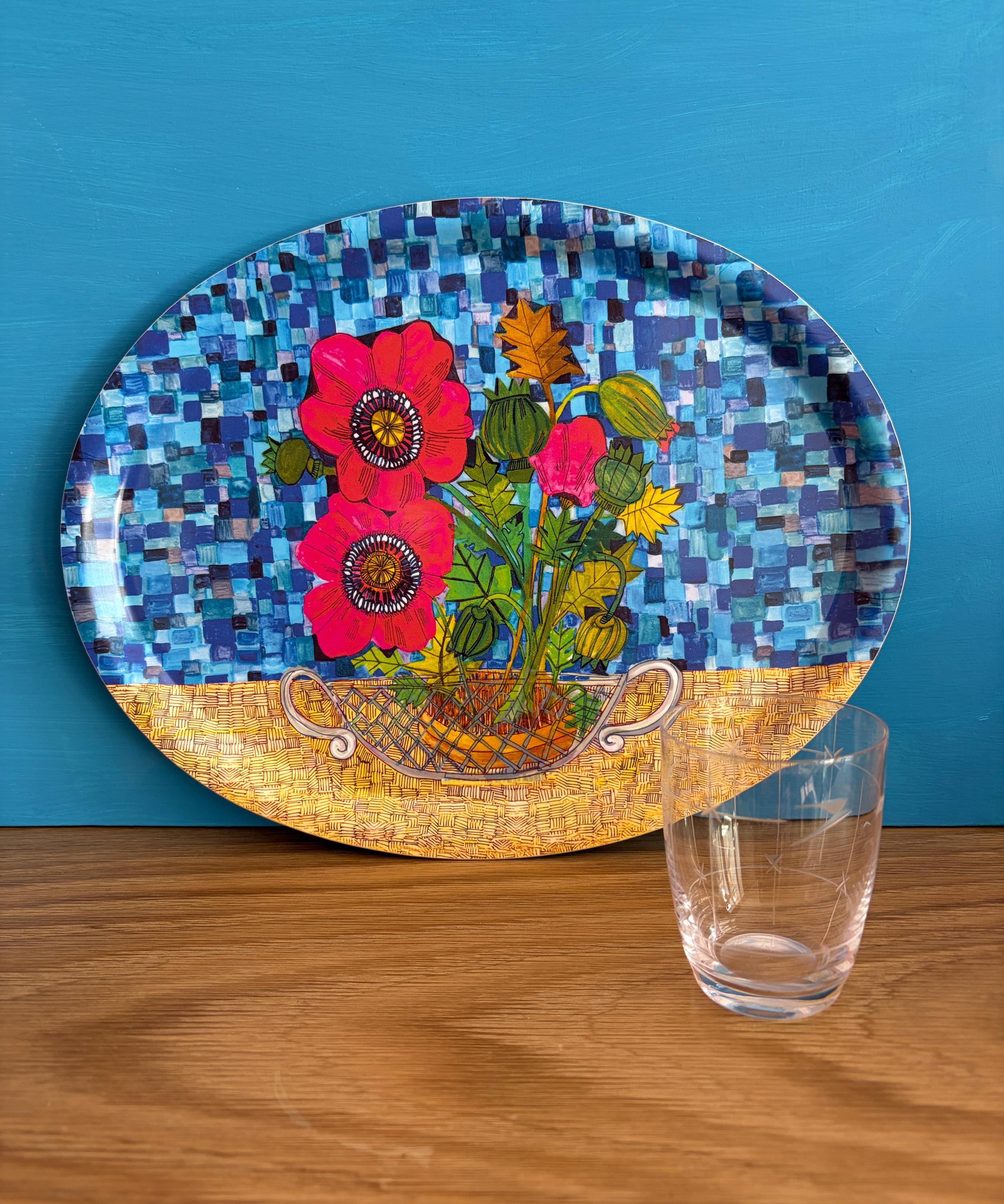 Avenida Home - Poppies Oval Birch Wood Tray image number 2