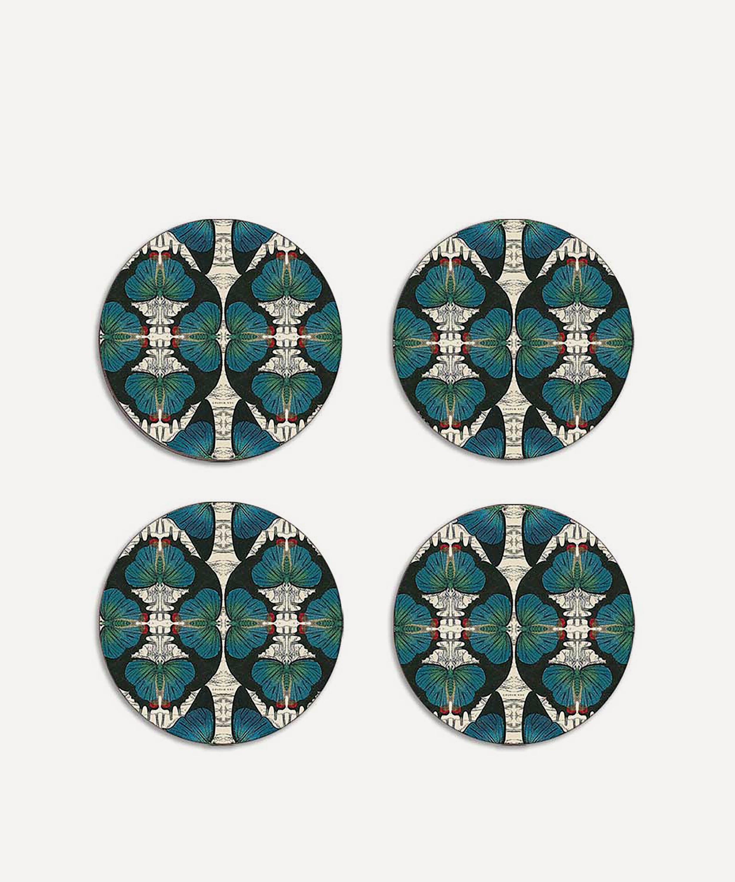 Avenida Home - Blue Butterfly Round Coasters Set of Four